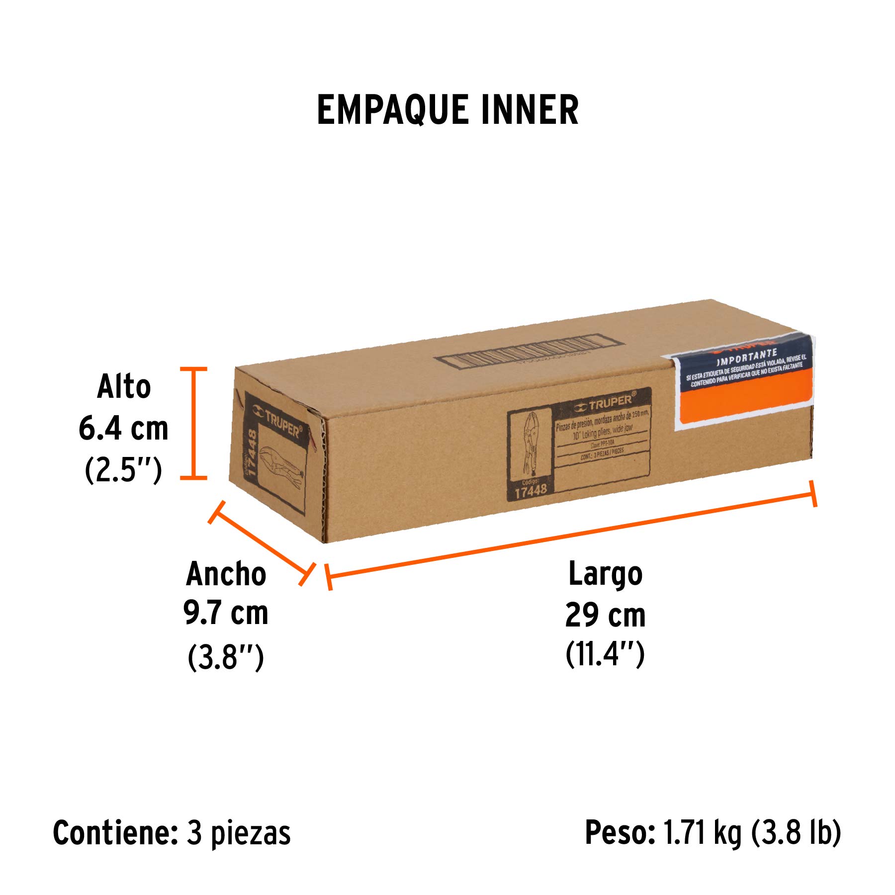 Pinza de presión 10" apertura amplia, TRUPER - Empaque