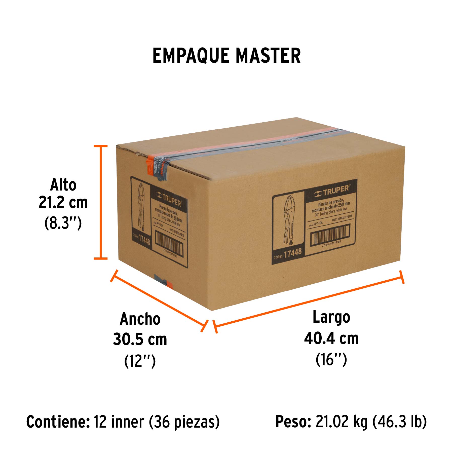 Pinza de presión 10" apertura amplia, TRUPER - Empaque