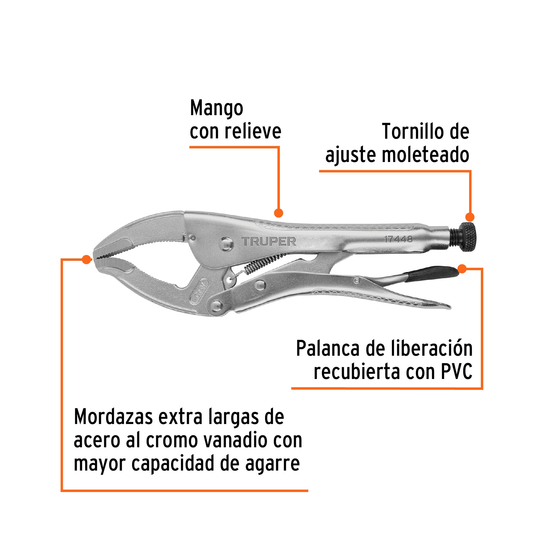 Pinza de presión 10" apertura amplia, TRUPER