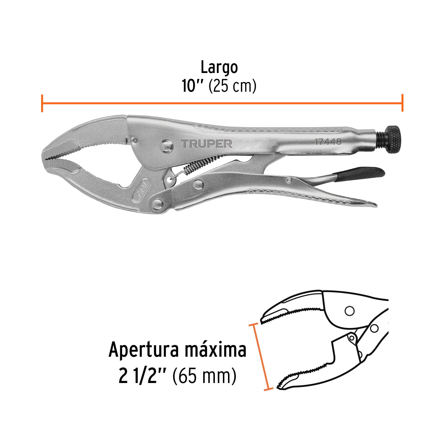 Pinza de presión 10" apertura amplia, TRUPER