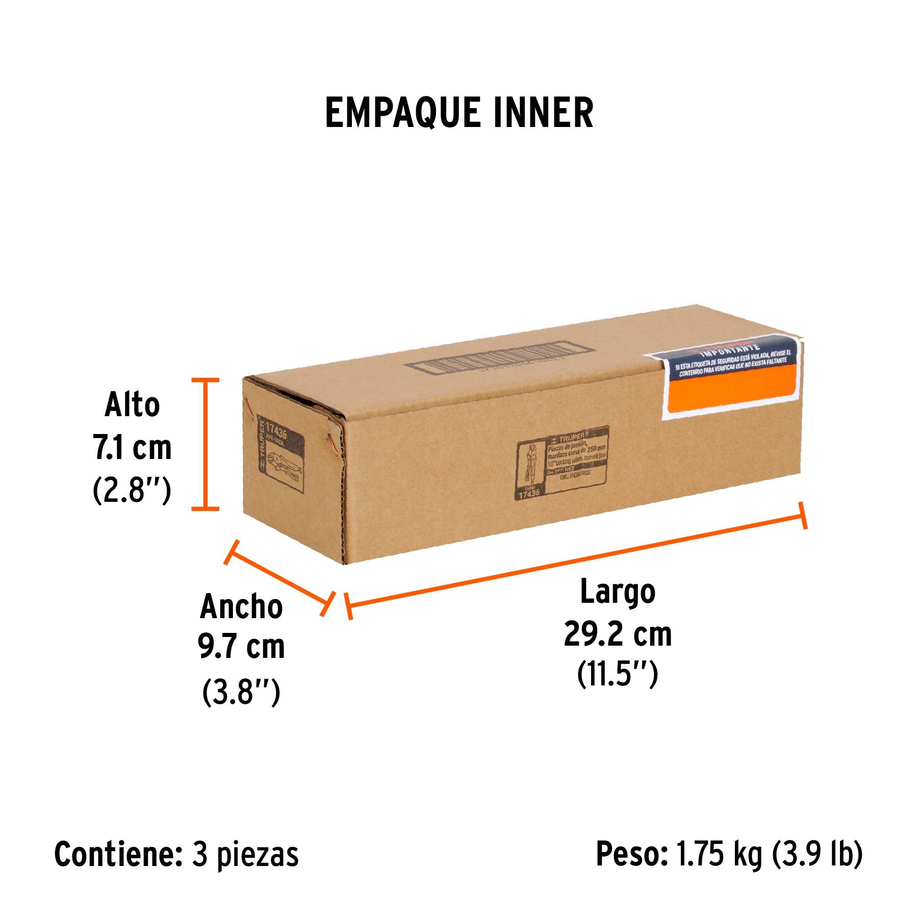 Pinza de presión 10" mordaza curva mango de vinil, TRUPER - Empaque