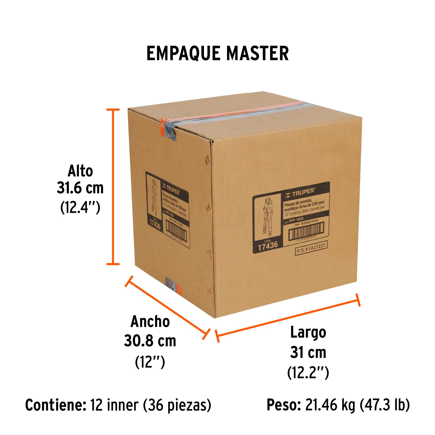 Pinza de presión 10" mordaza curva mango de vinil, TRUPER - Empaque