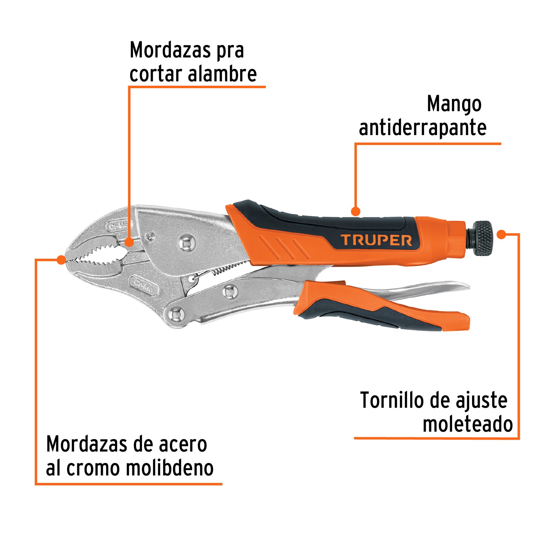Pinza de presión 10" mordaza curva mango de vinil, TRUPER