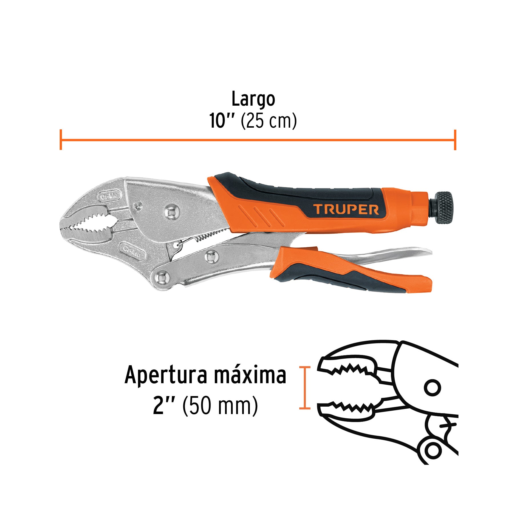Pinza de presión 10" mordaza curva mango de vinil, TRUPER