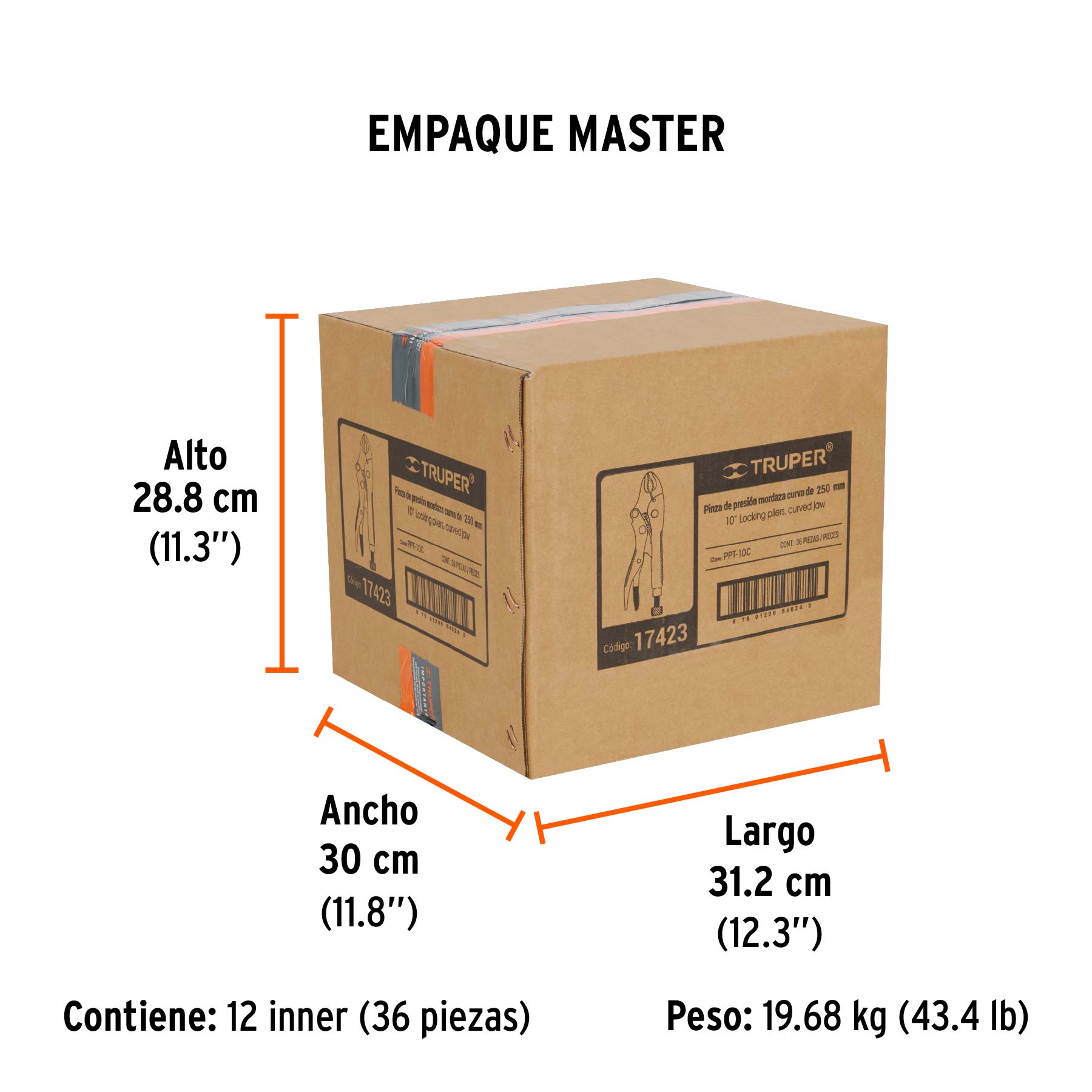 Pinza de presión 10" mordaza curva, TRUPER - Empaque
