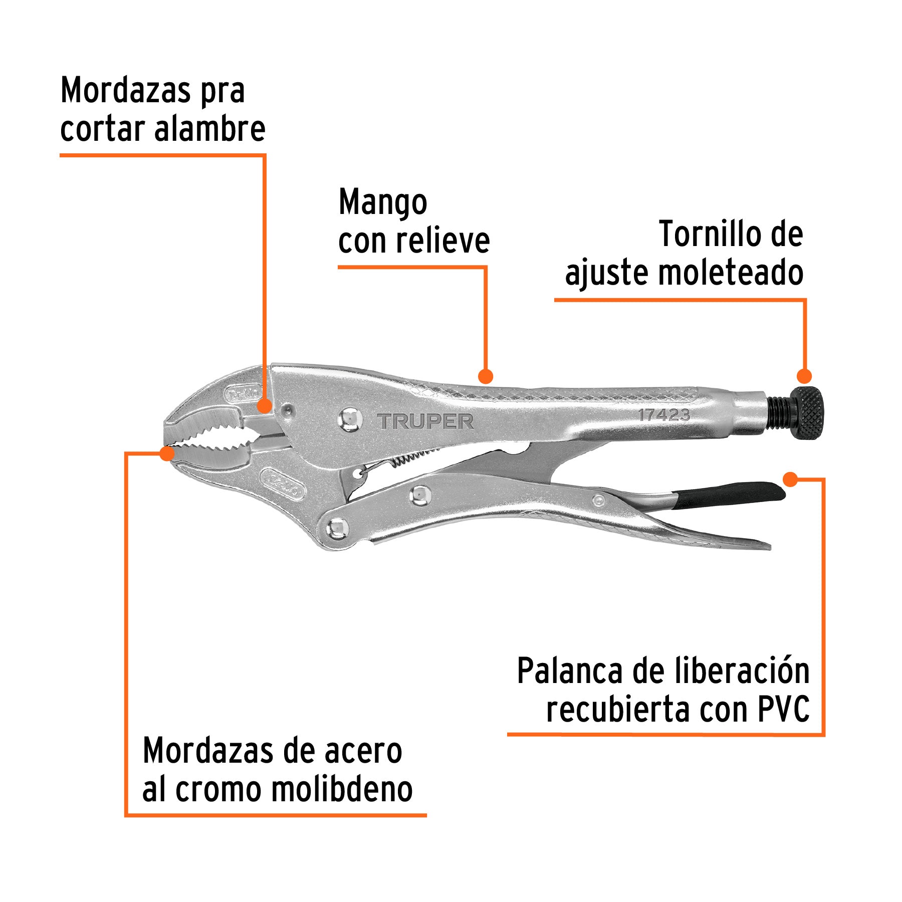 Pinza de presión 10" mordaza curva, TRUPER