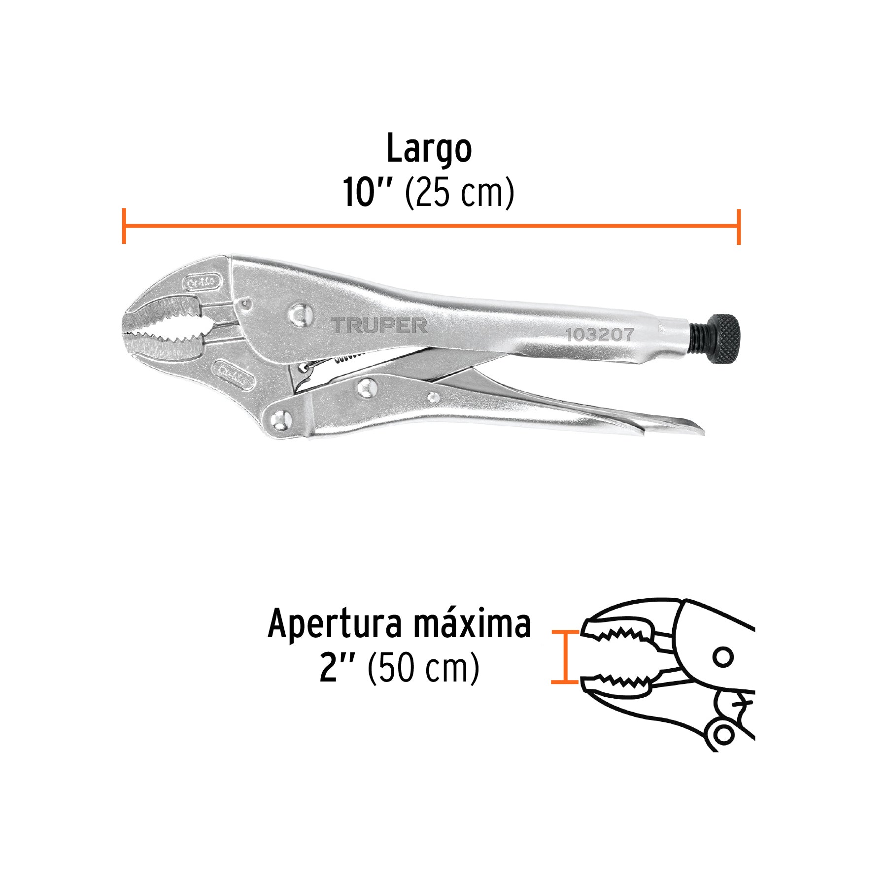 Pinza de presión 10" mordaza curva, tipo japonés, TRUPER