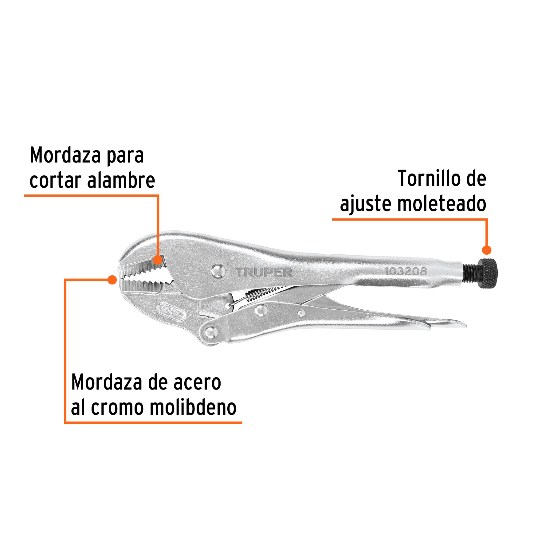 Pinza de presión 10" mordaza recta, tipo japonés, TRUPER