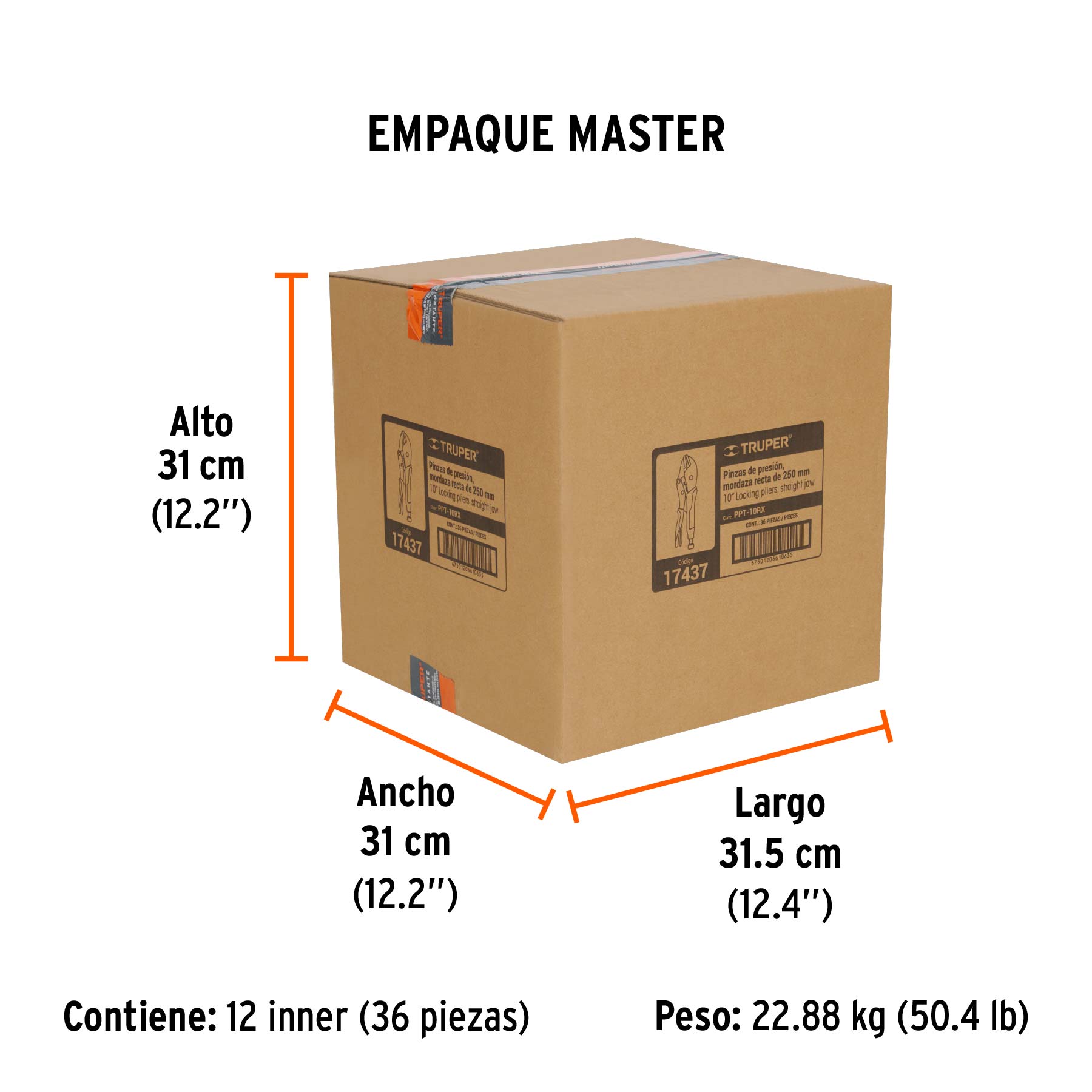 Pinza de presión 10" mordaza recta mango de vinil, TRUPER - Empaque