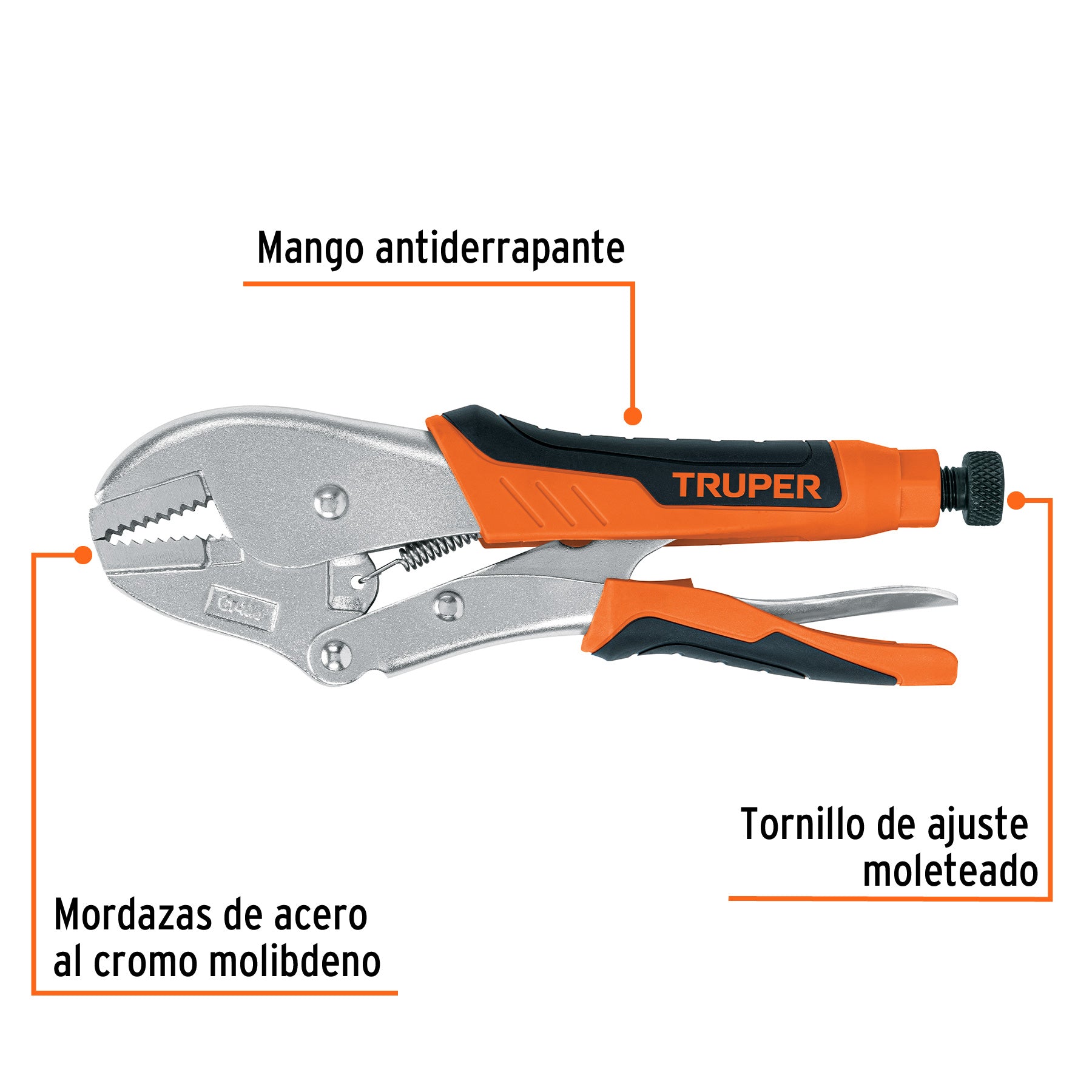 Pinza de presión 10" mordaza recta mango de vinil, TRUPER