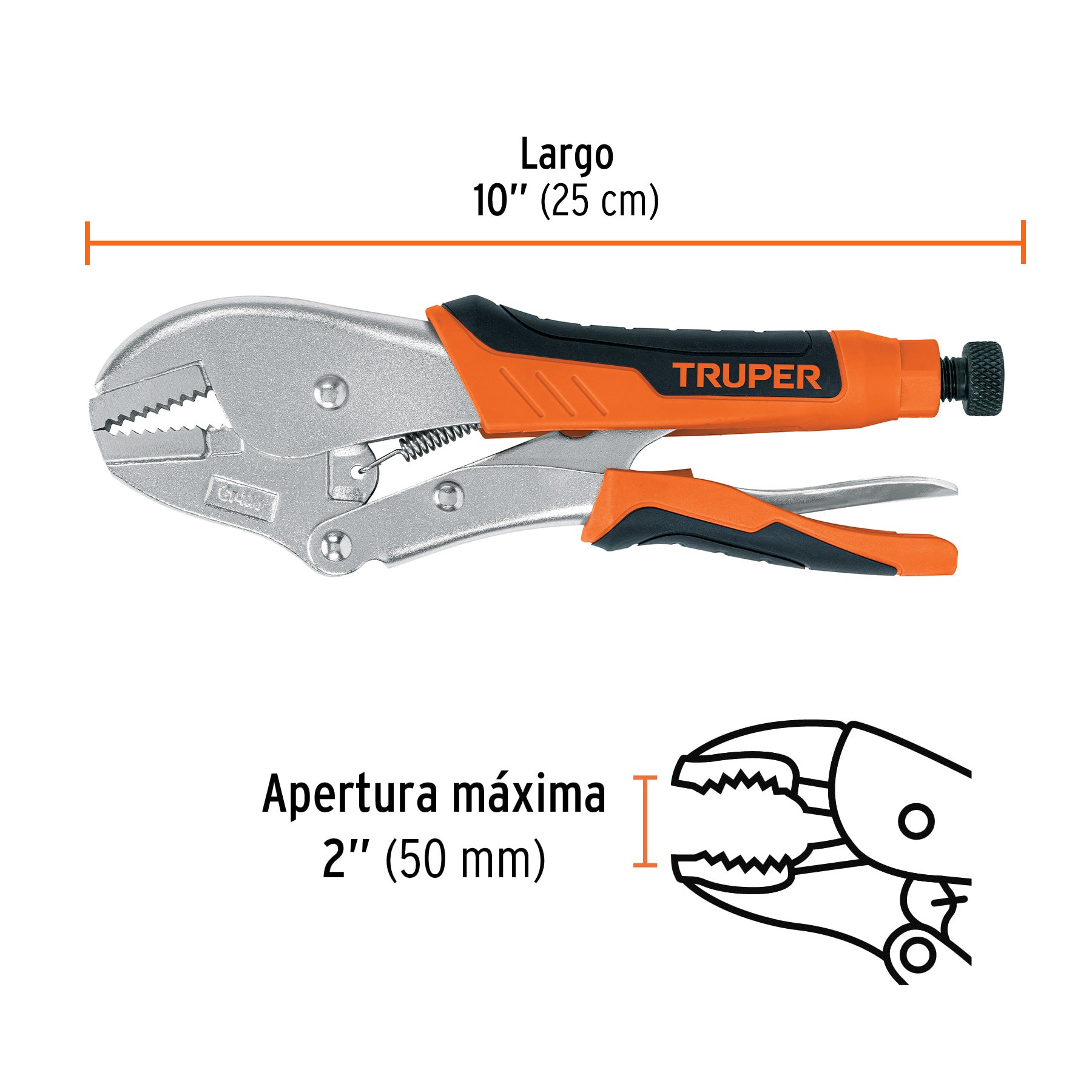 Pinza de presión 10" mordaza recta mango de vinil, TRUPER