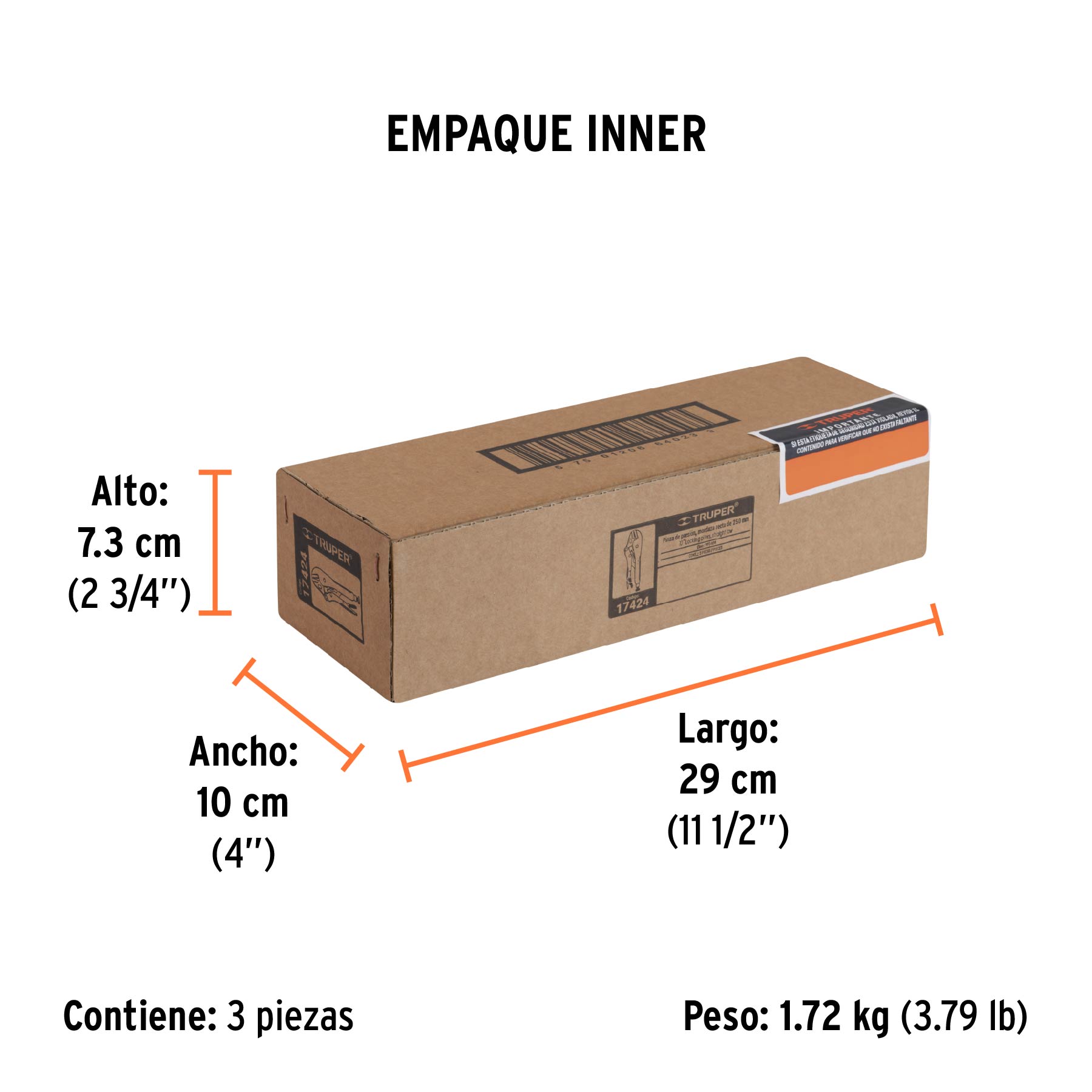 Pinza de presión 10" mordaza recta, TRUPER - Empaque