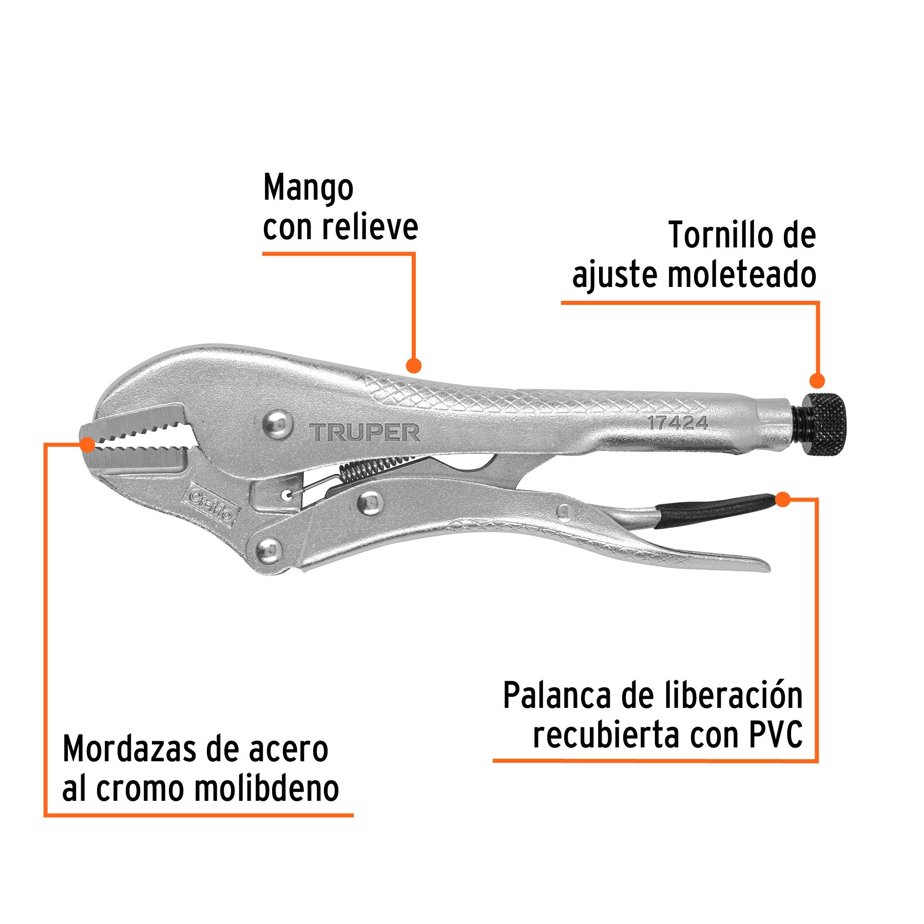 Pinza de presión 10" mordaza recta, TRUPER