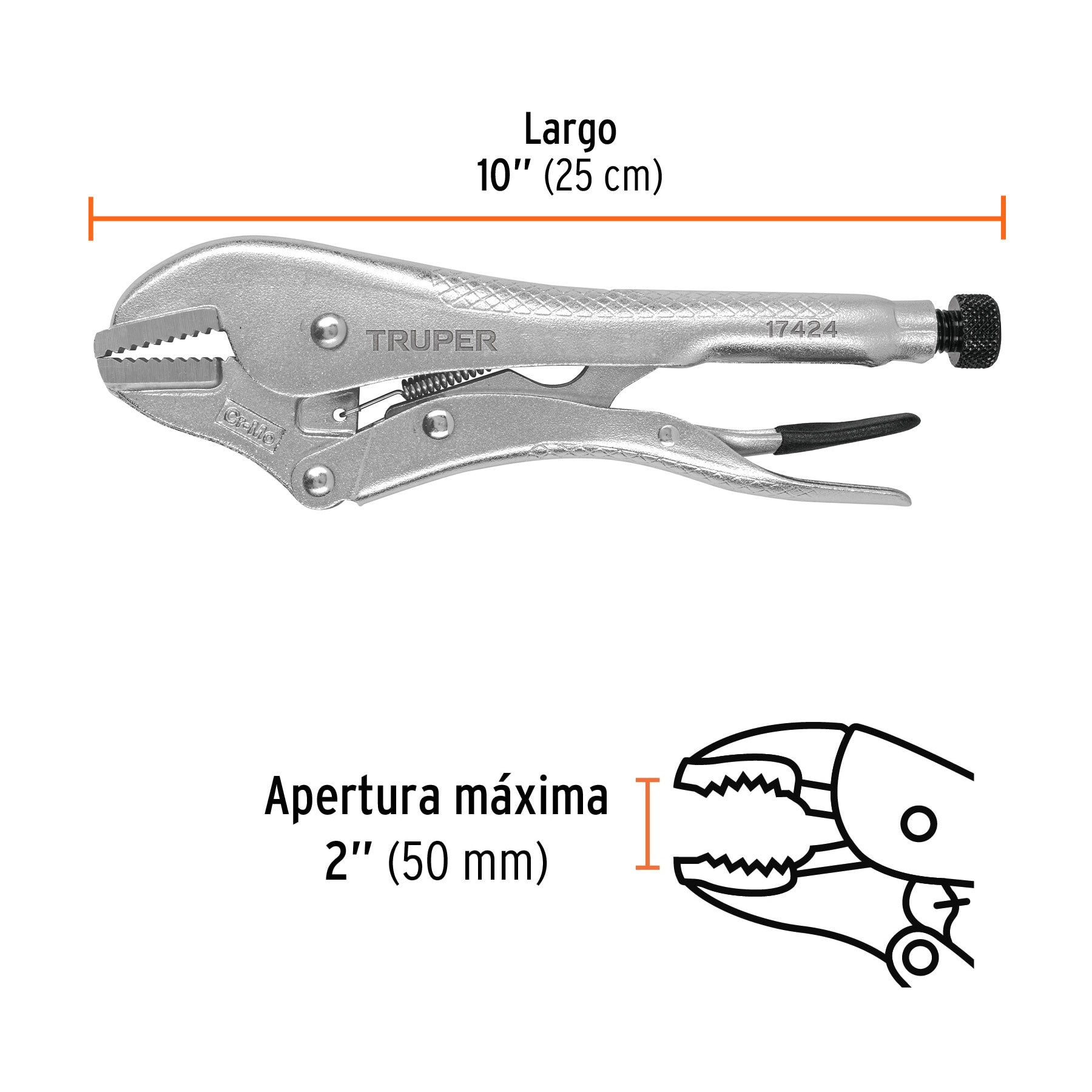 Pinza de presión 10" mordaza recta, TRUPER