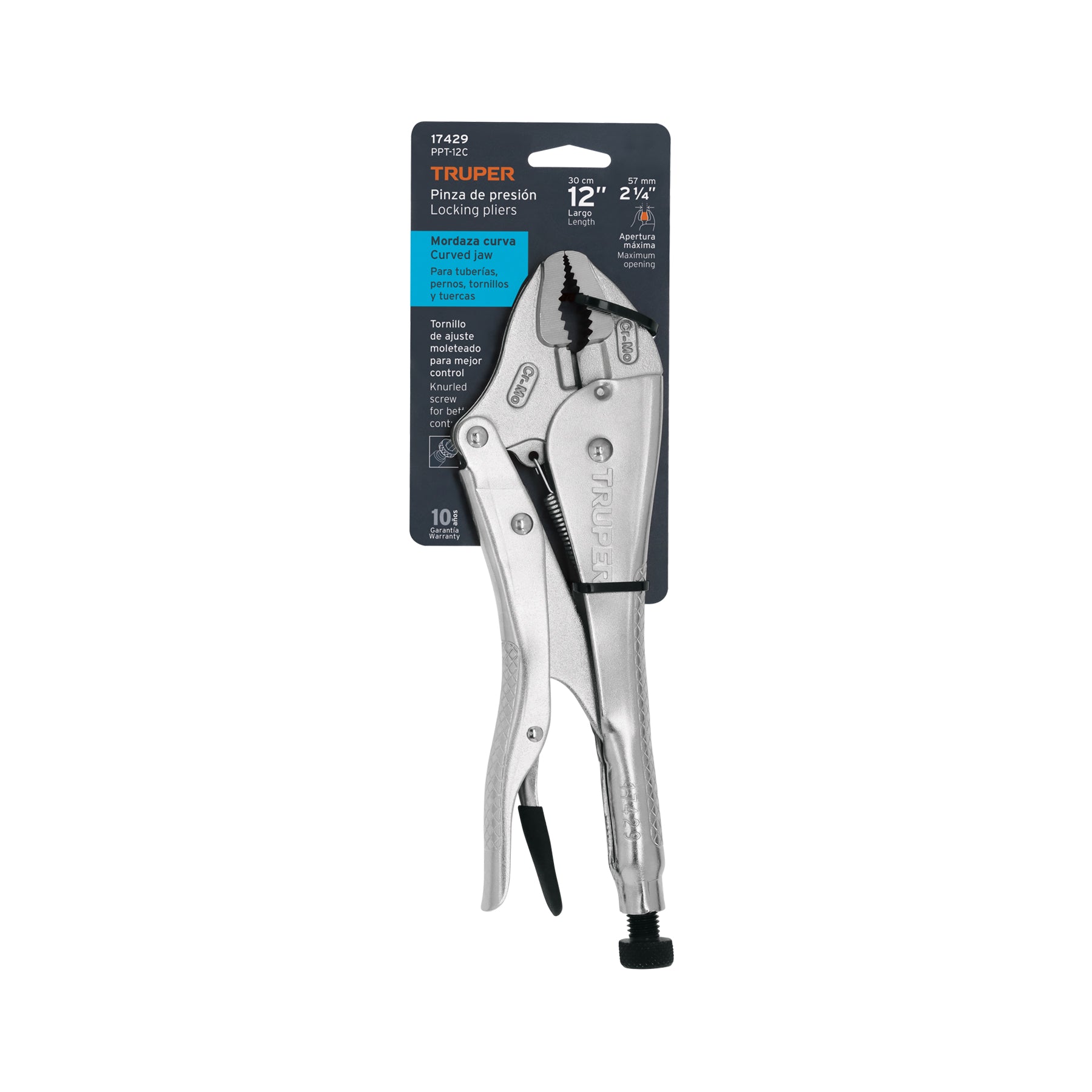 Pinza de presión 12" mordaza curva, TRUPER