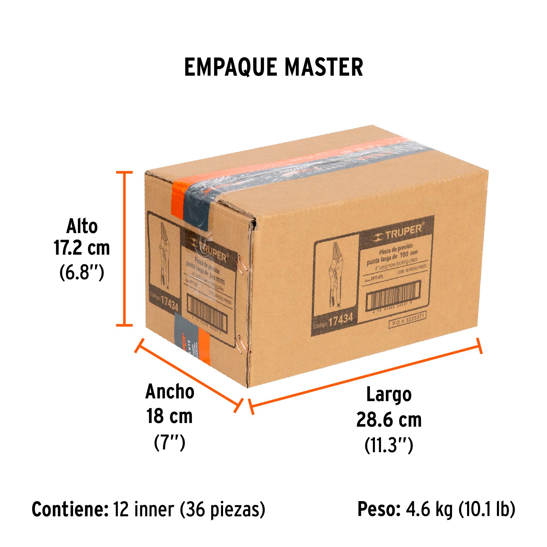 Pinza de presión 4", punta larga, TRUPER - Empaque