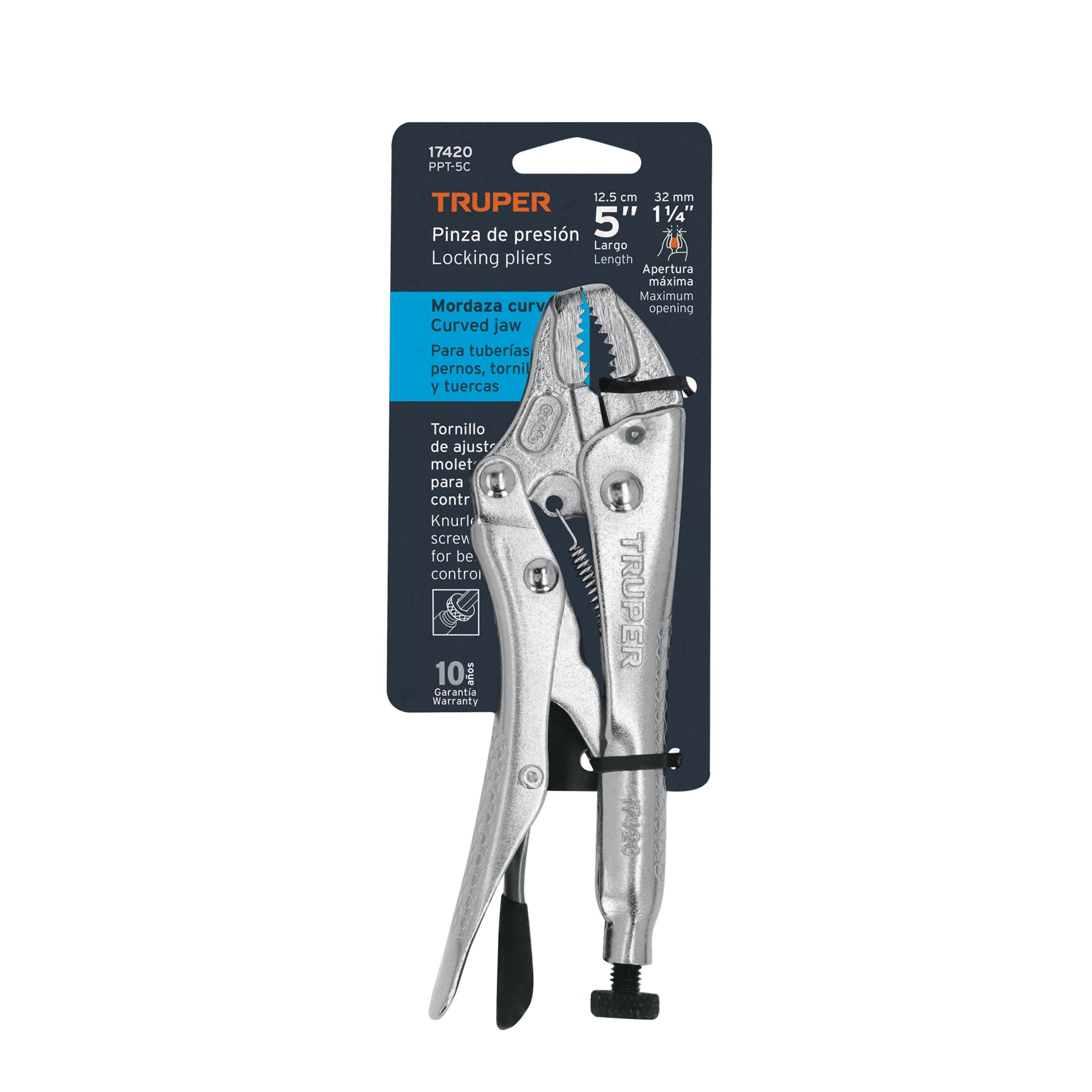 Pinza de presión 5" mordaza curva, TRUPER