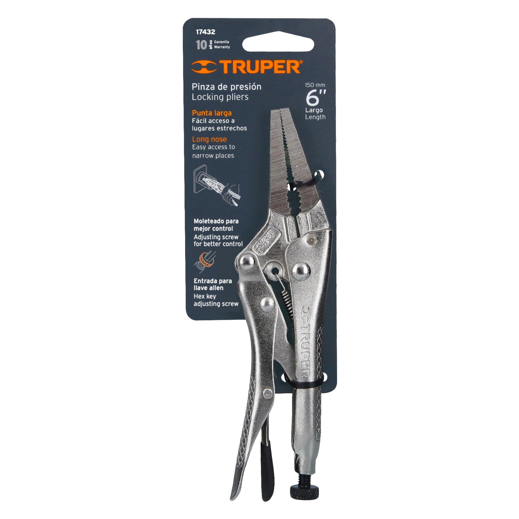 Pinza de presión 6", punta larga, TRUPER