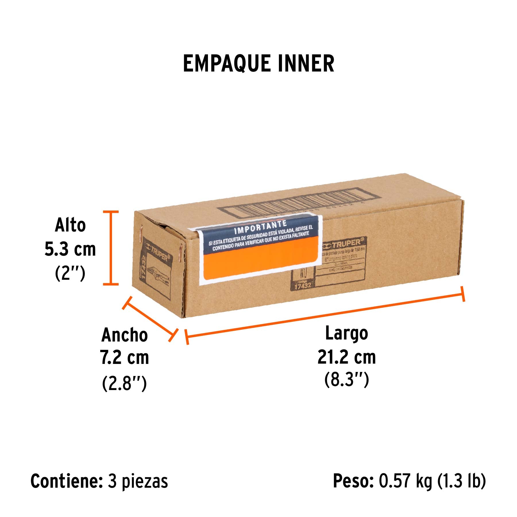 Pinza de presión 6", punta larga, TRUPER - Empaque