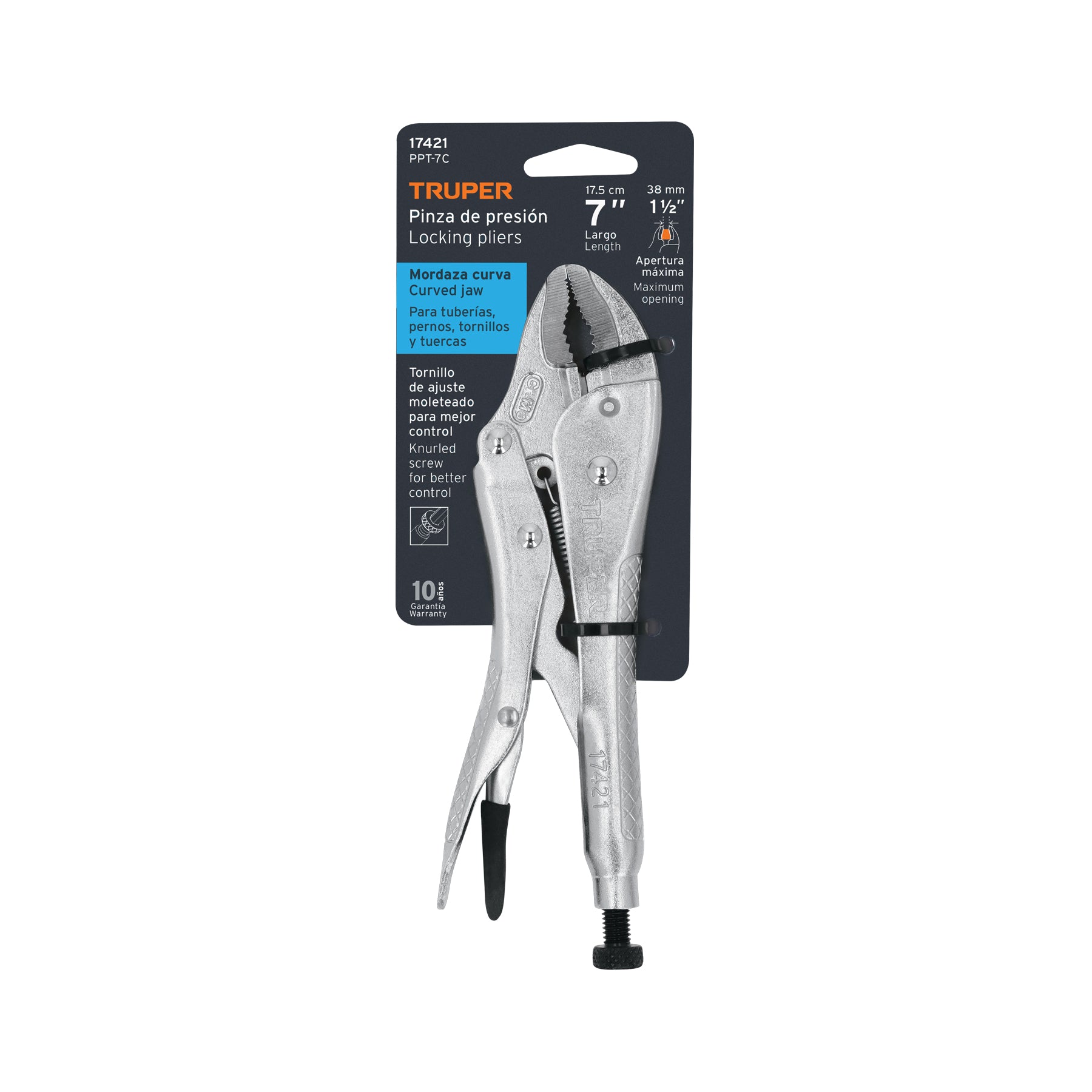 Pinza de presión 7" mordaza curva, TRUPER