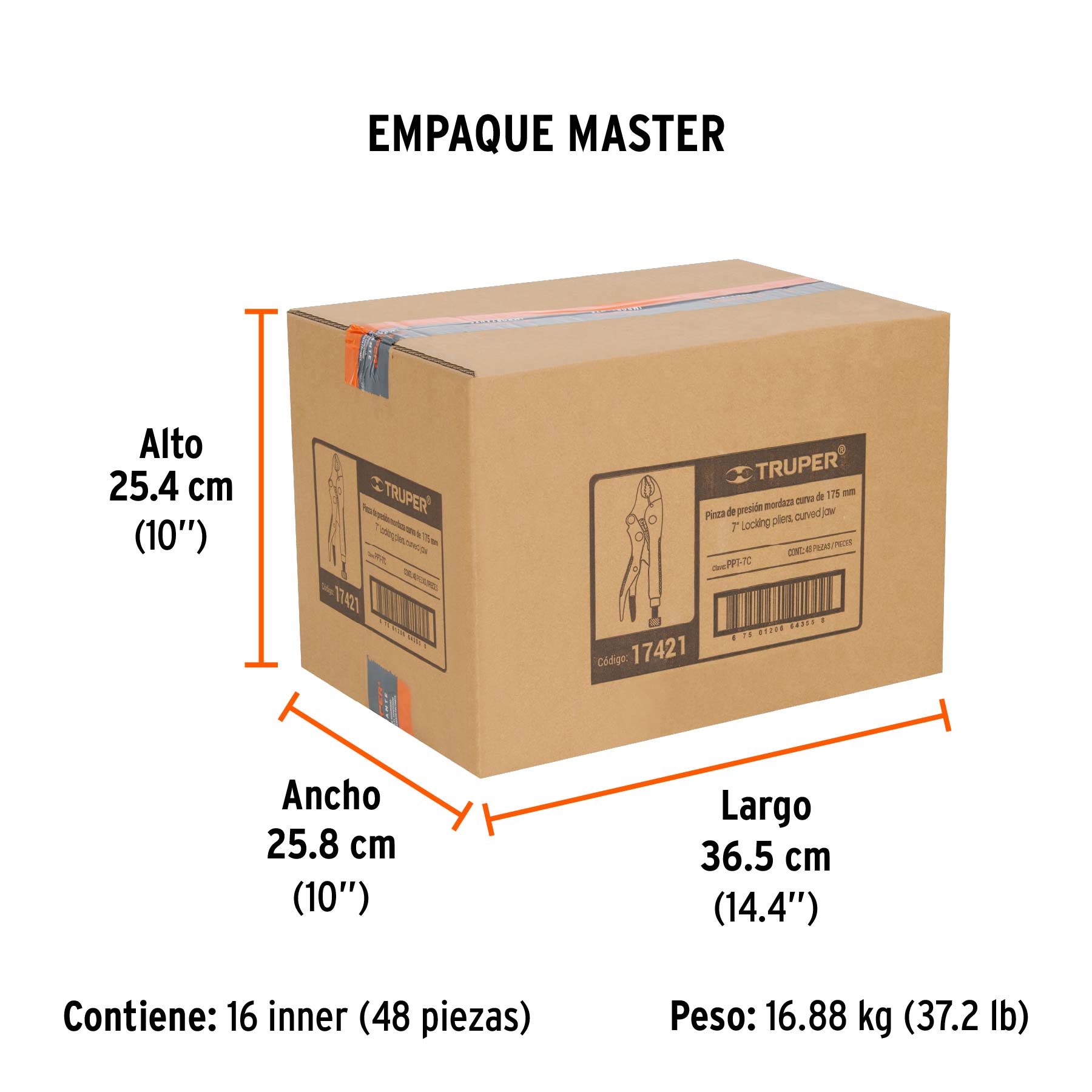 Pinza de presión 7" mordaza curva, TRUPER - Empaque