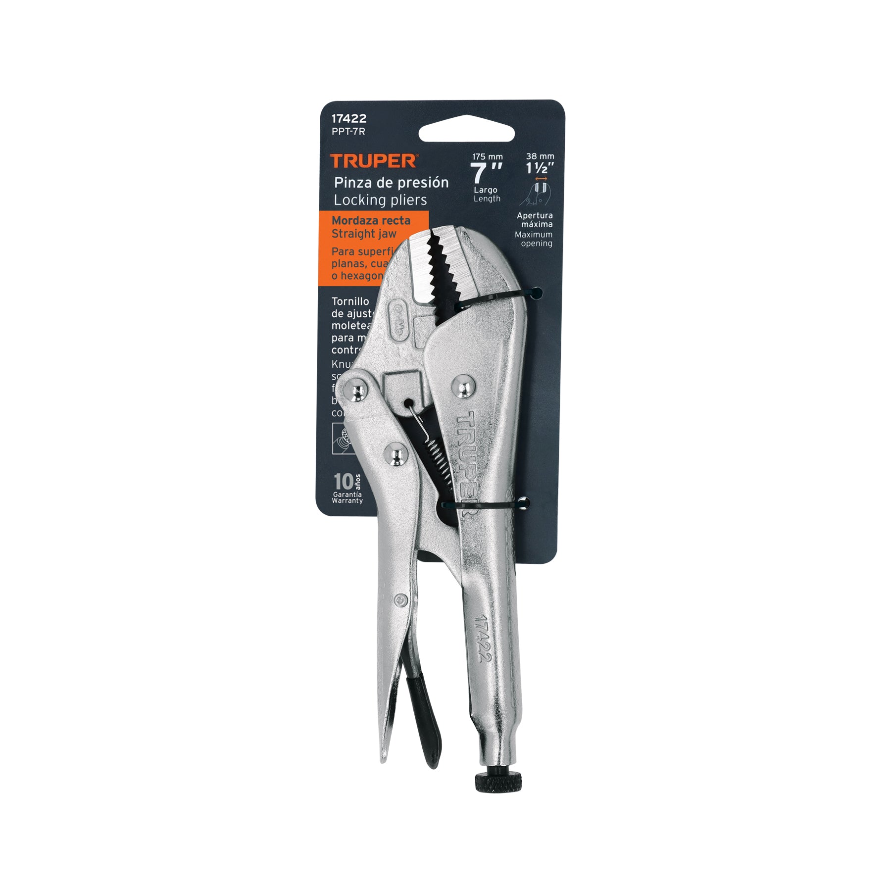 Pinza de presión 7" mordaza recta, TRUPER