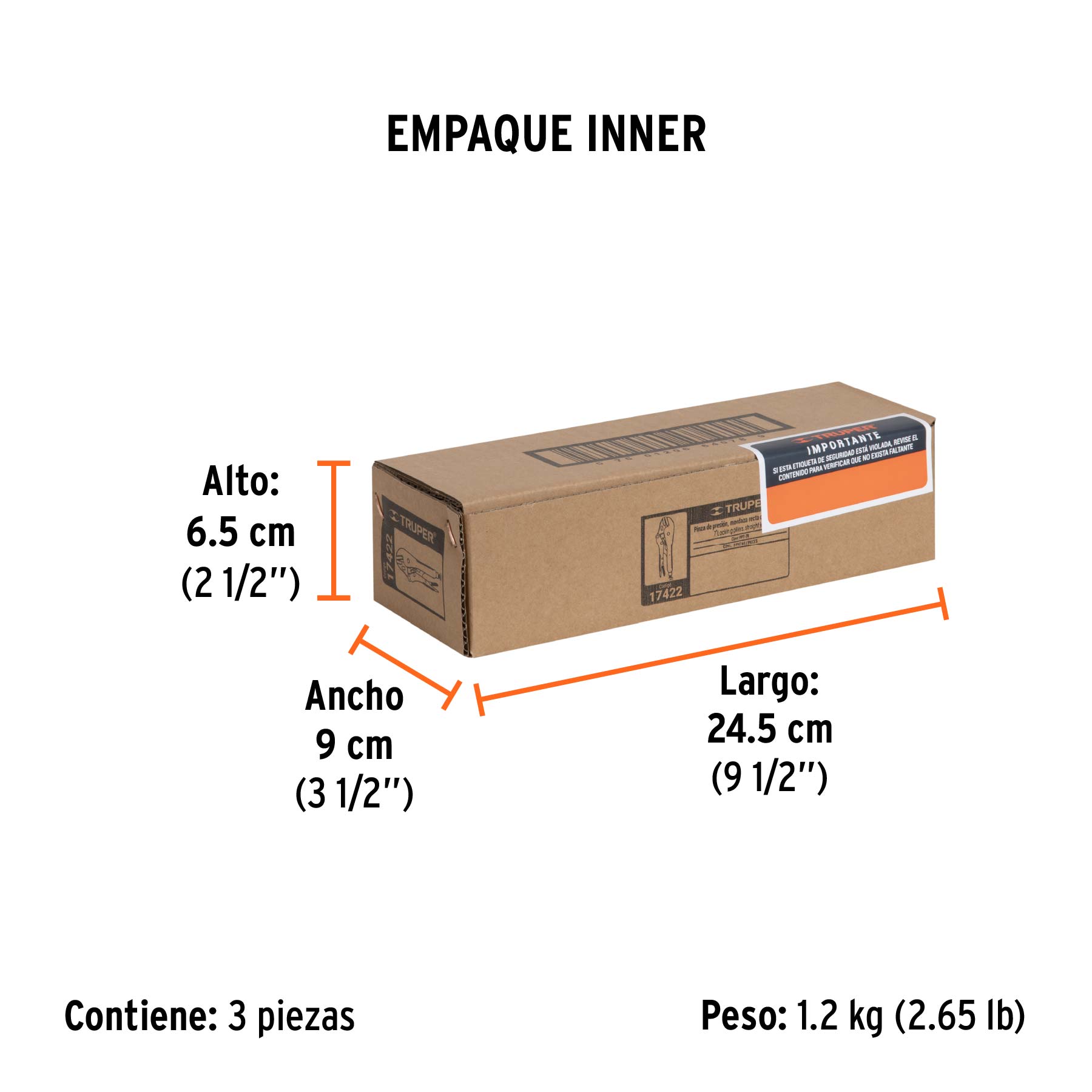 Pinza de presión 7" mordaza recta, TRUPER - Empaque