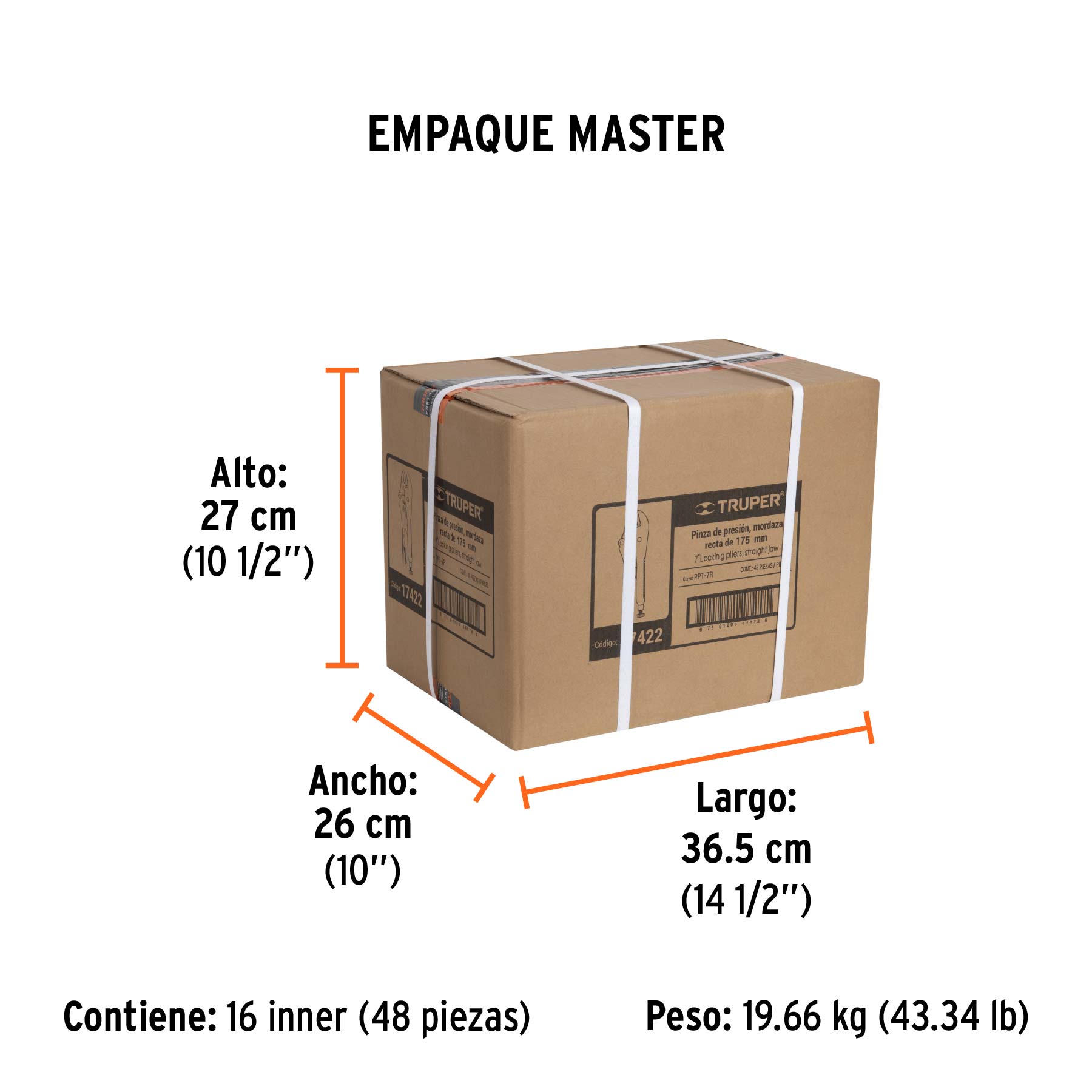 Pinza de presión 7" mordaza recta, TRUPER - Empaque