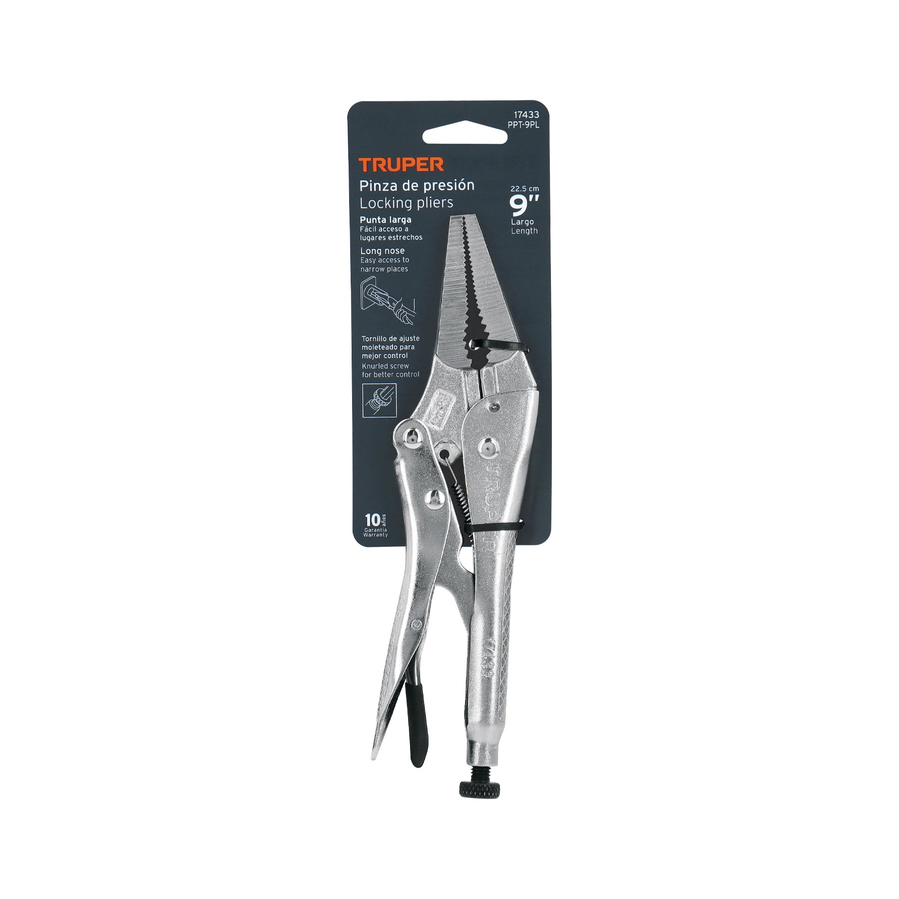 Pinza de presión 9", punta larga, TRUPER