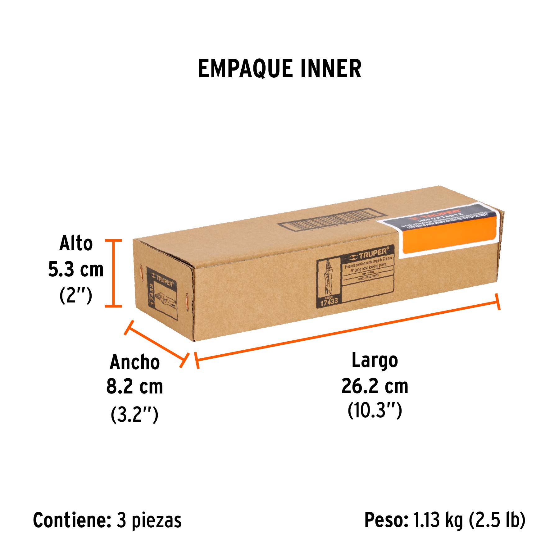 Pinza de presión 9", punta larga, TRUPER - Empaque