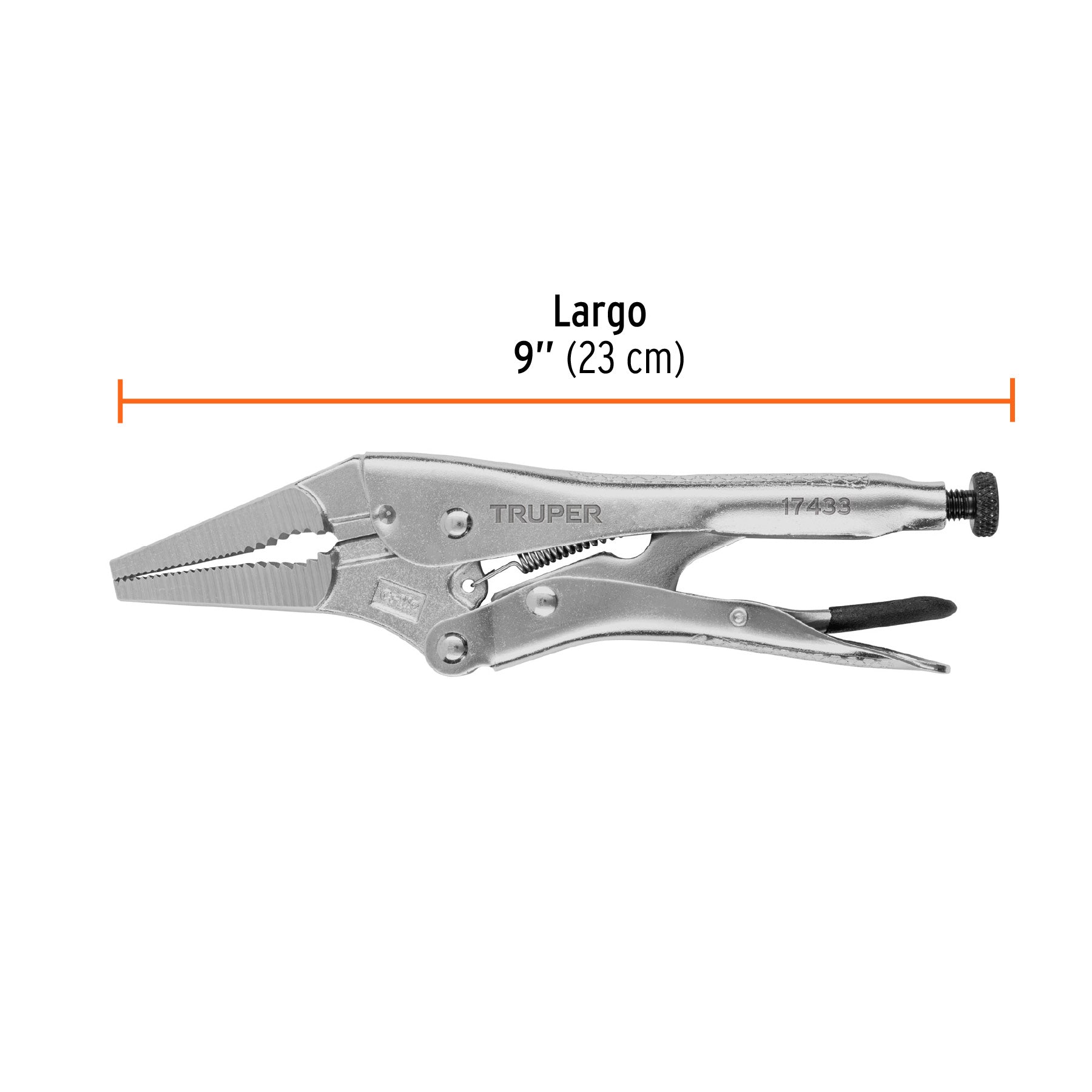 Pinza de presión 9", punta larga, TRUPER