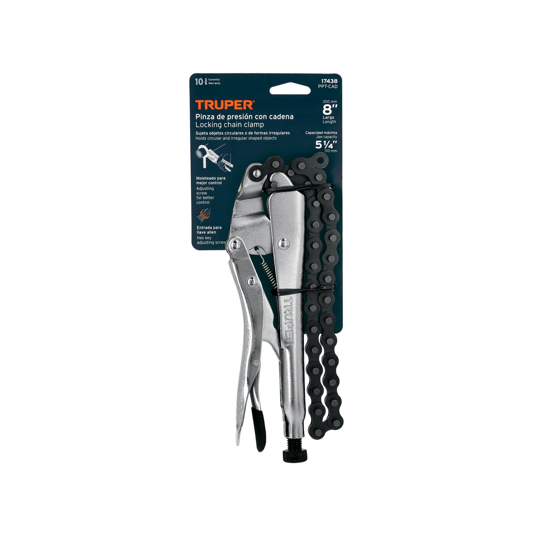 Pinza de presión 8" de cadena, TRUPER