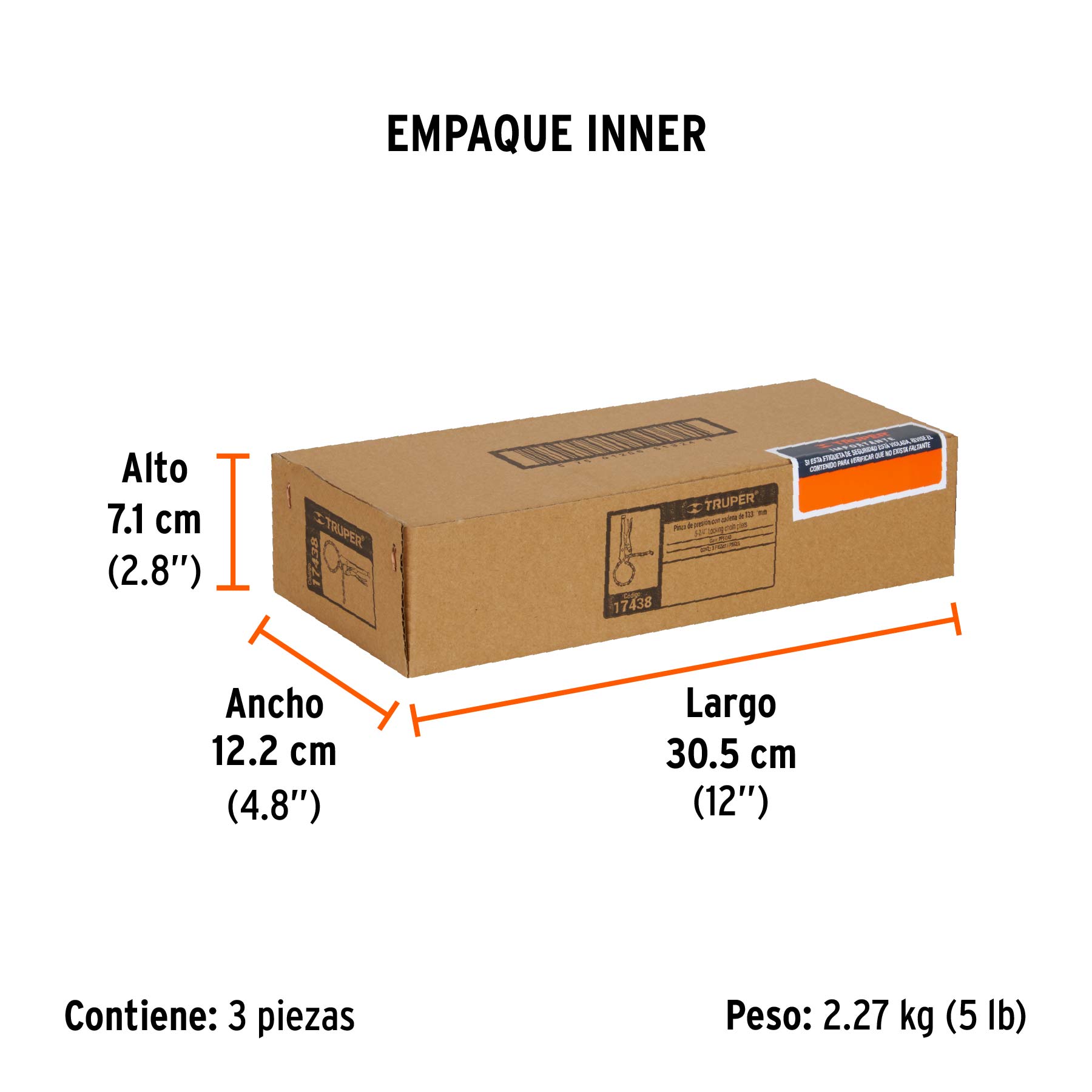 Pinza de presión 8" de cadena, TRUPER - Empaque