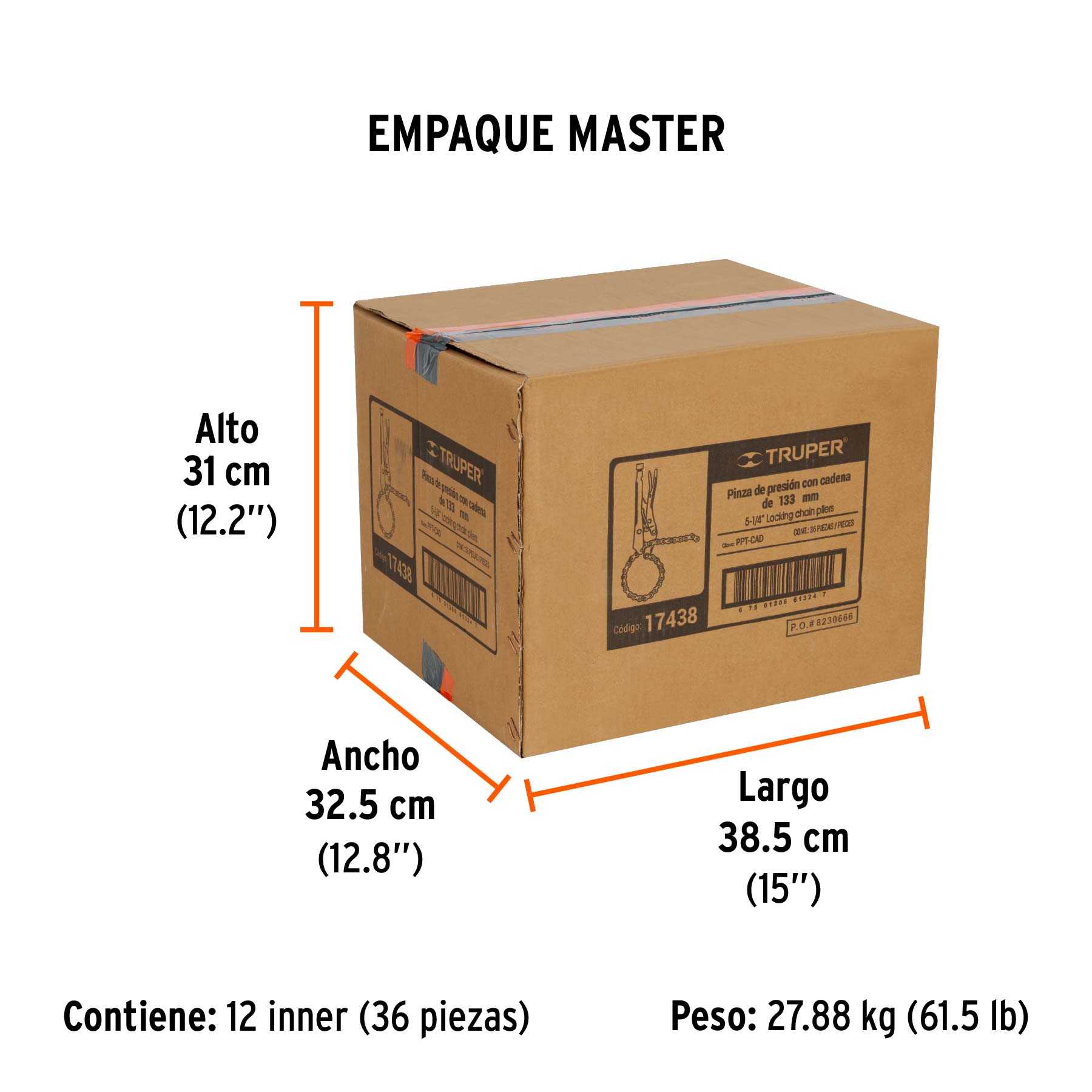 Pinza de presión 8" de cadena, TRUPER - Empaque
