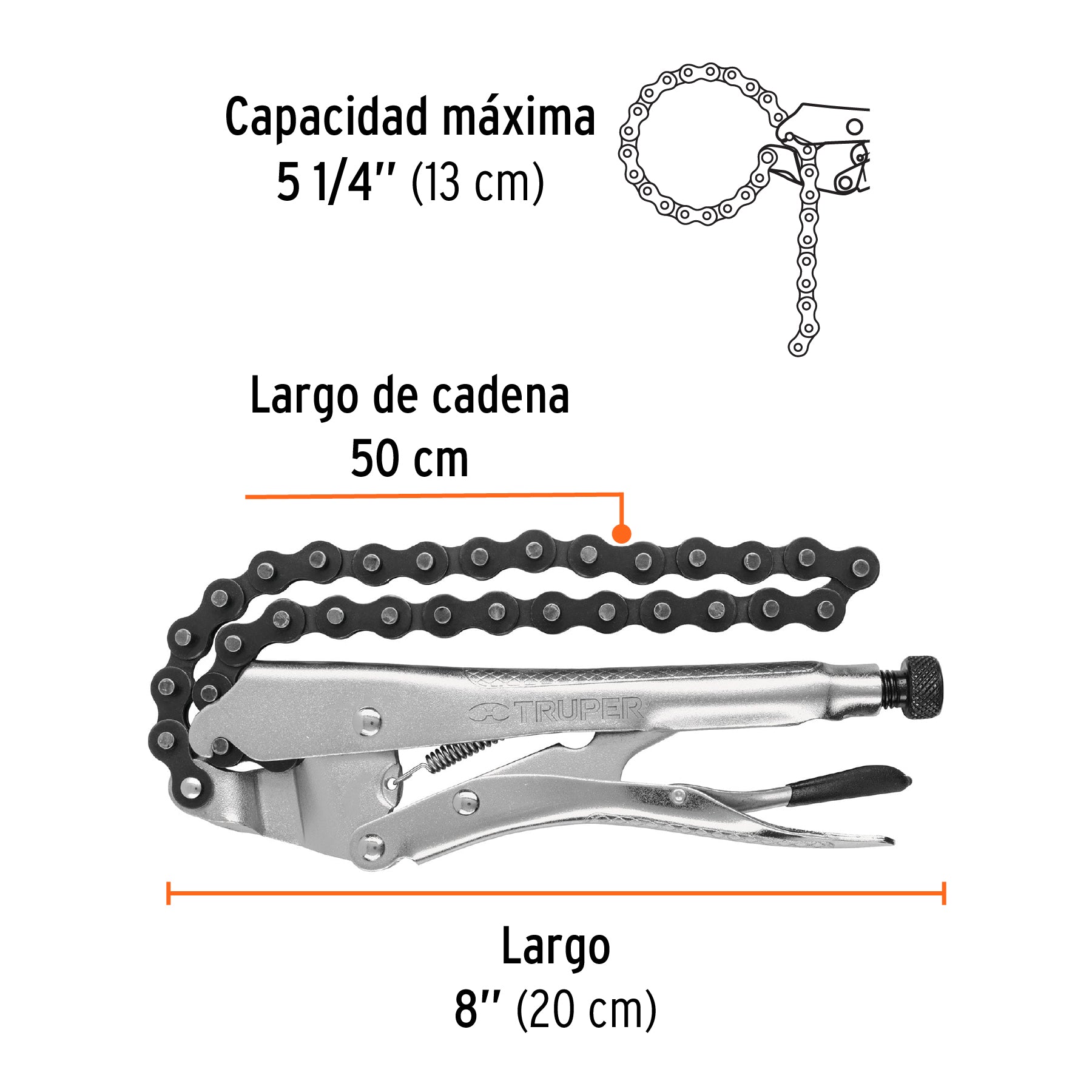 Pinza de presión 8" de cadena, TRUPER