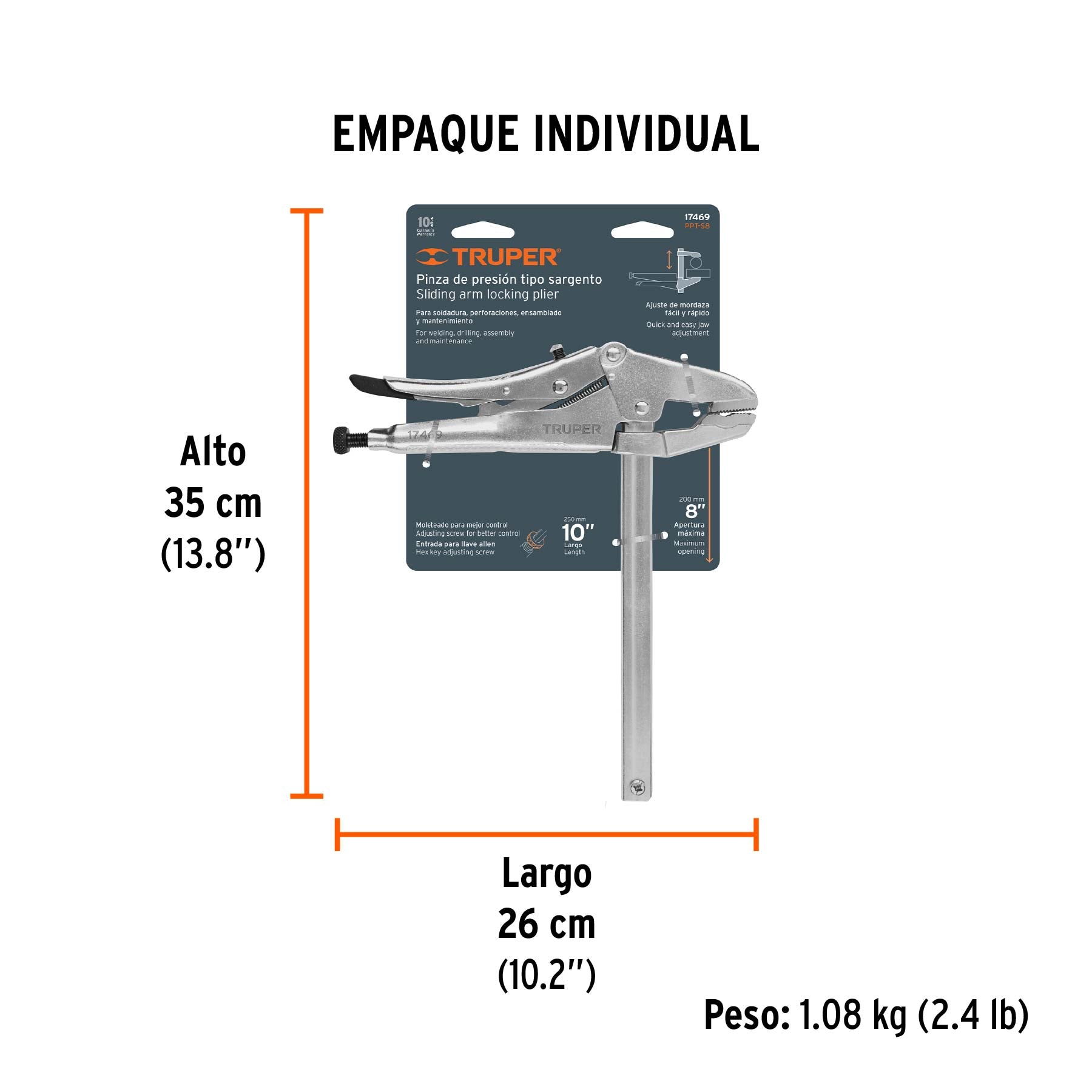 Pinzas de presión 8" tipo sargento, TRUPER - Empaque