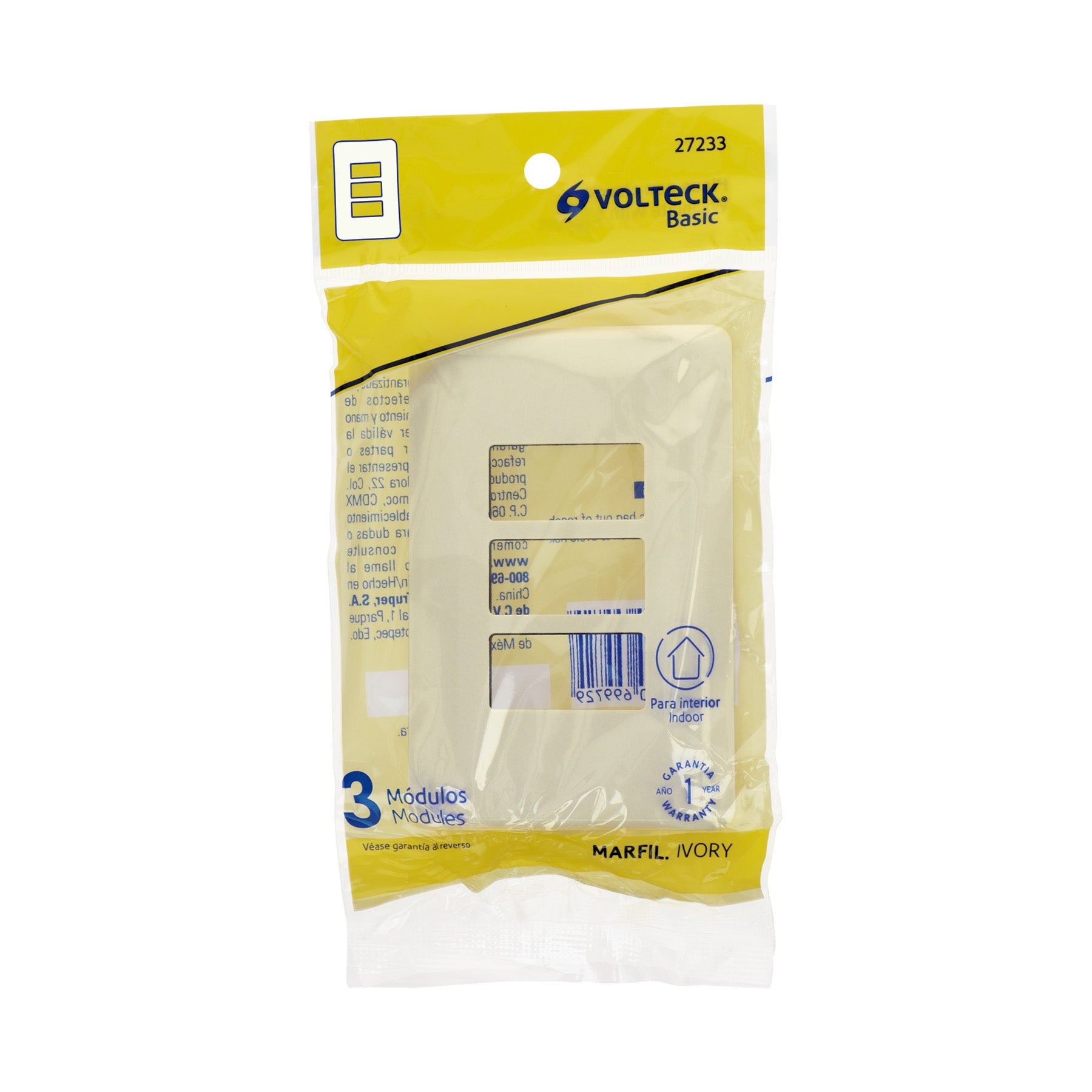 Placa 3 módulos, marfil, línea VOLTECK BASIC