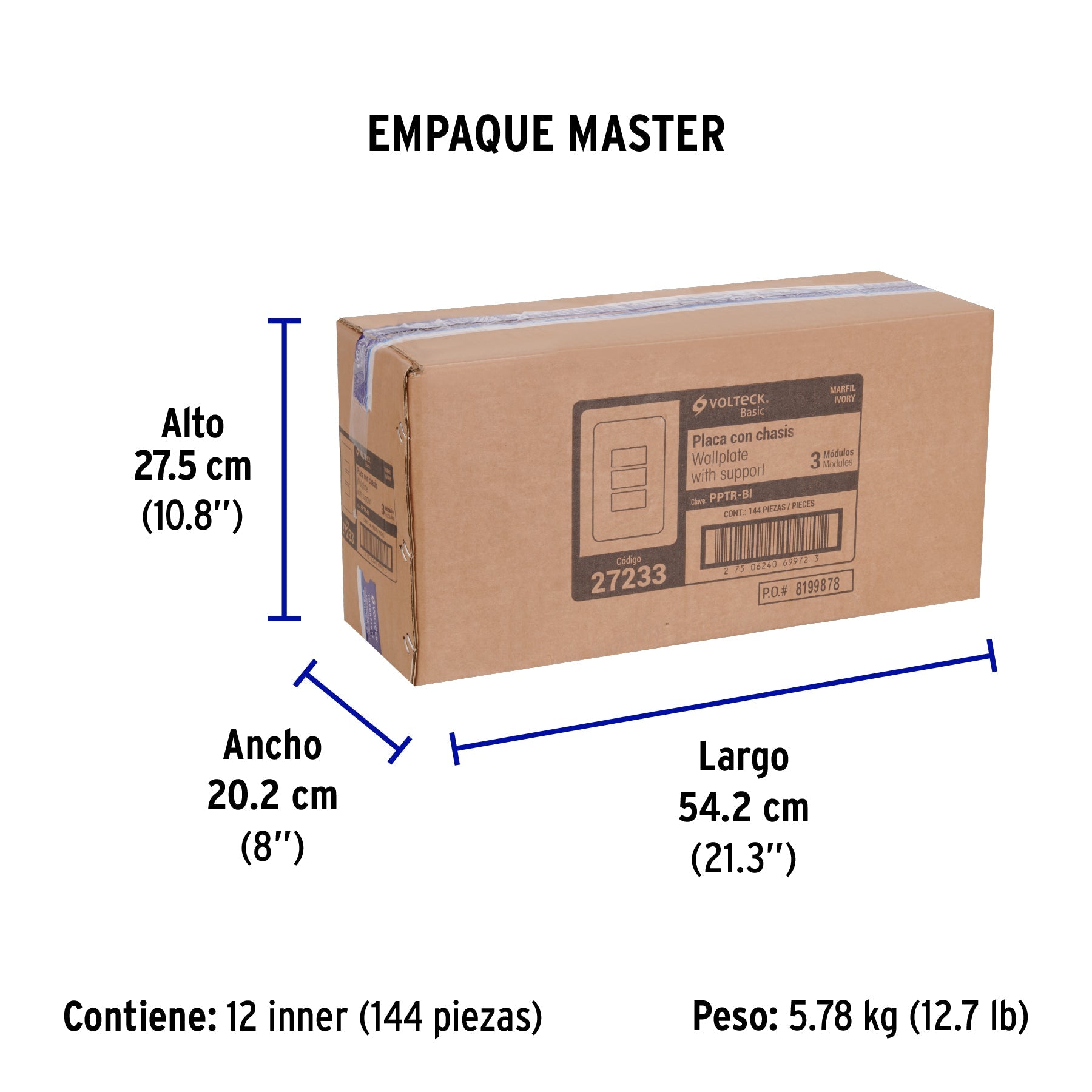 Placa 3 módulos, marfil, línea VOLTECK BASIC - Empaque