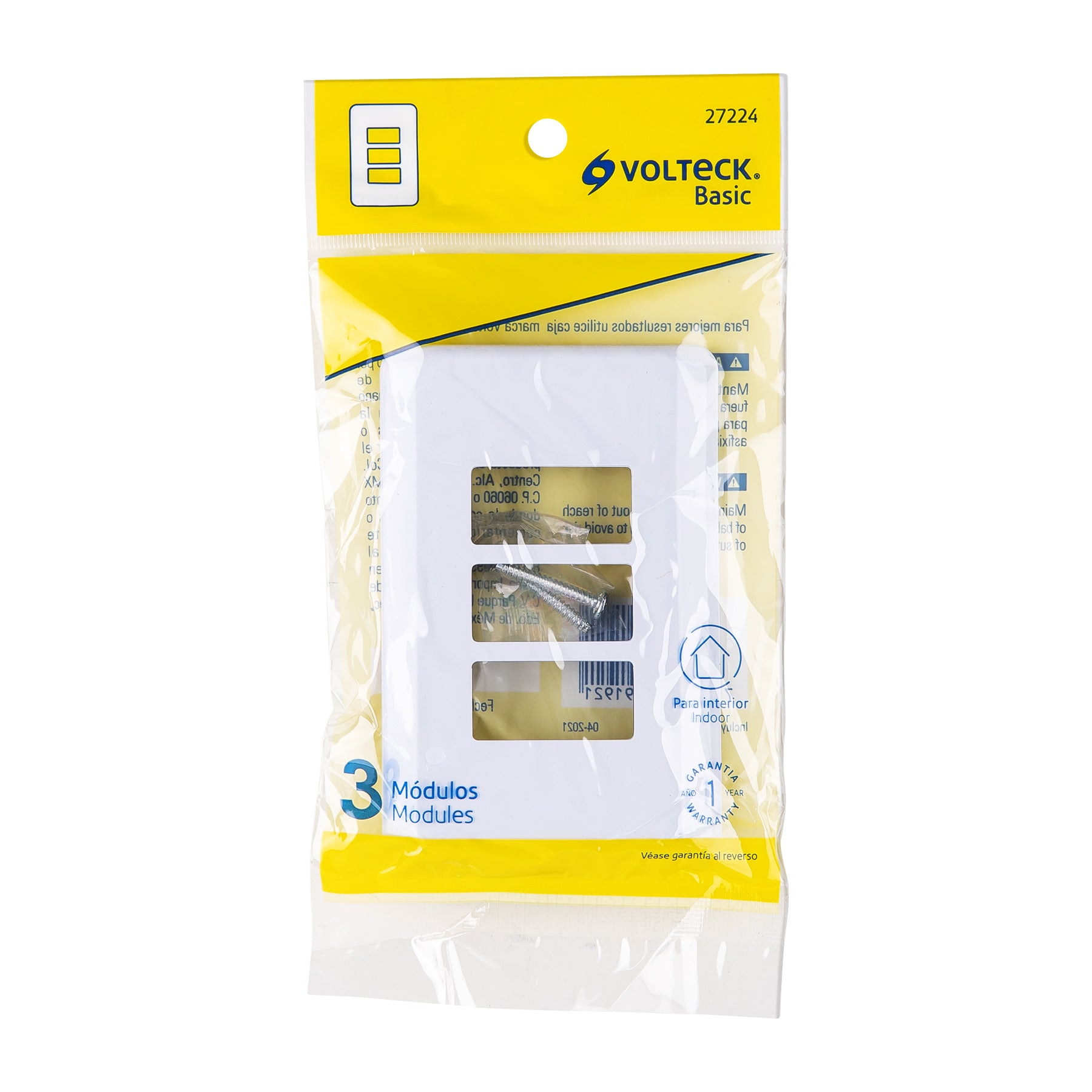 Placa 3 módulos de ABS, blanca, VOLTECK BASIC