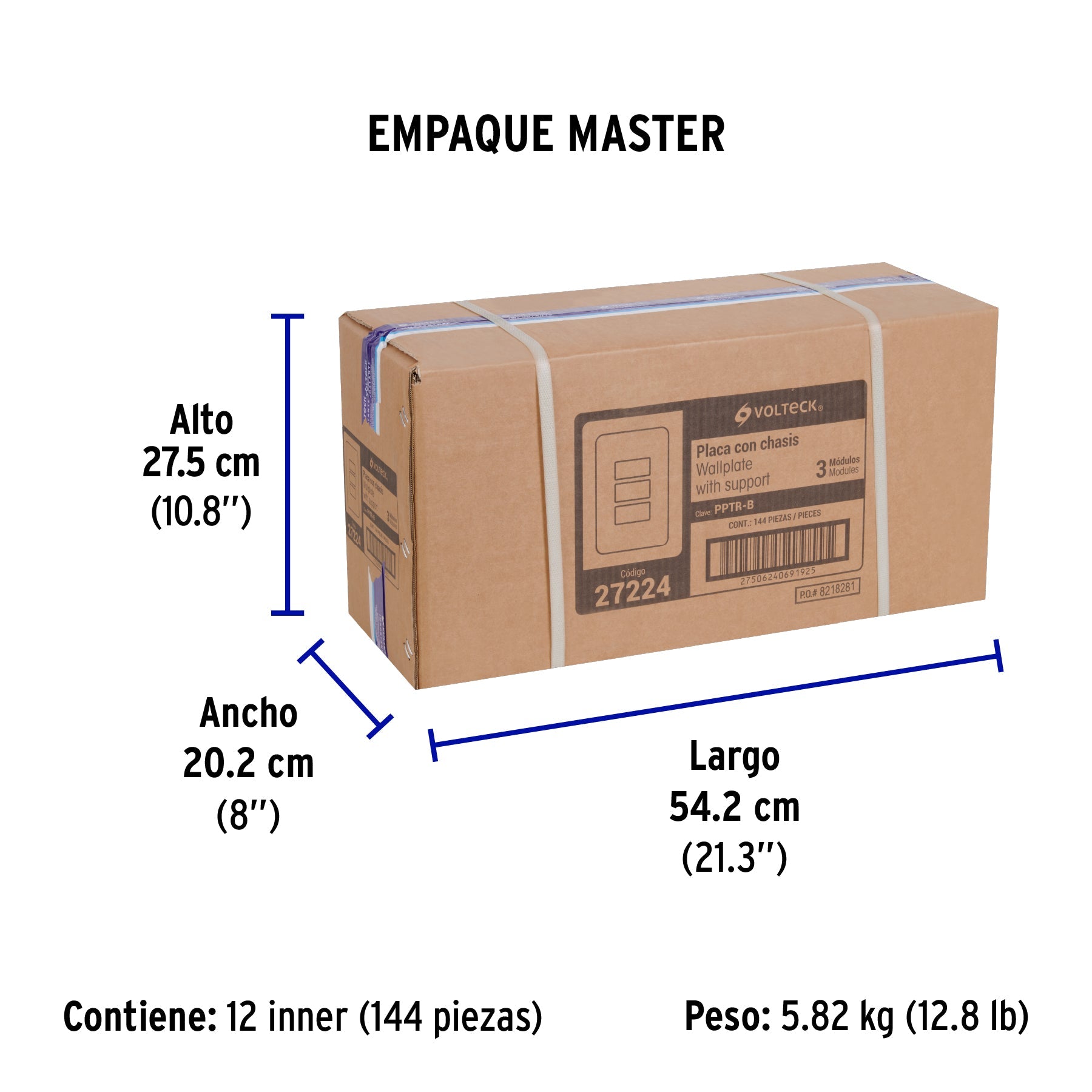 Placa 3 módulos de ABS, blanca, VOLTECK BASIC - Empaque