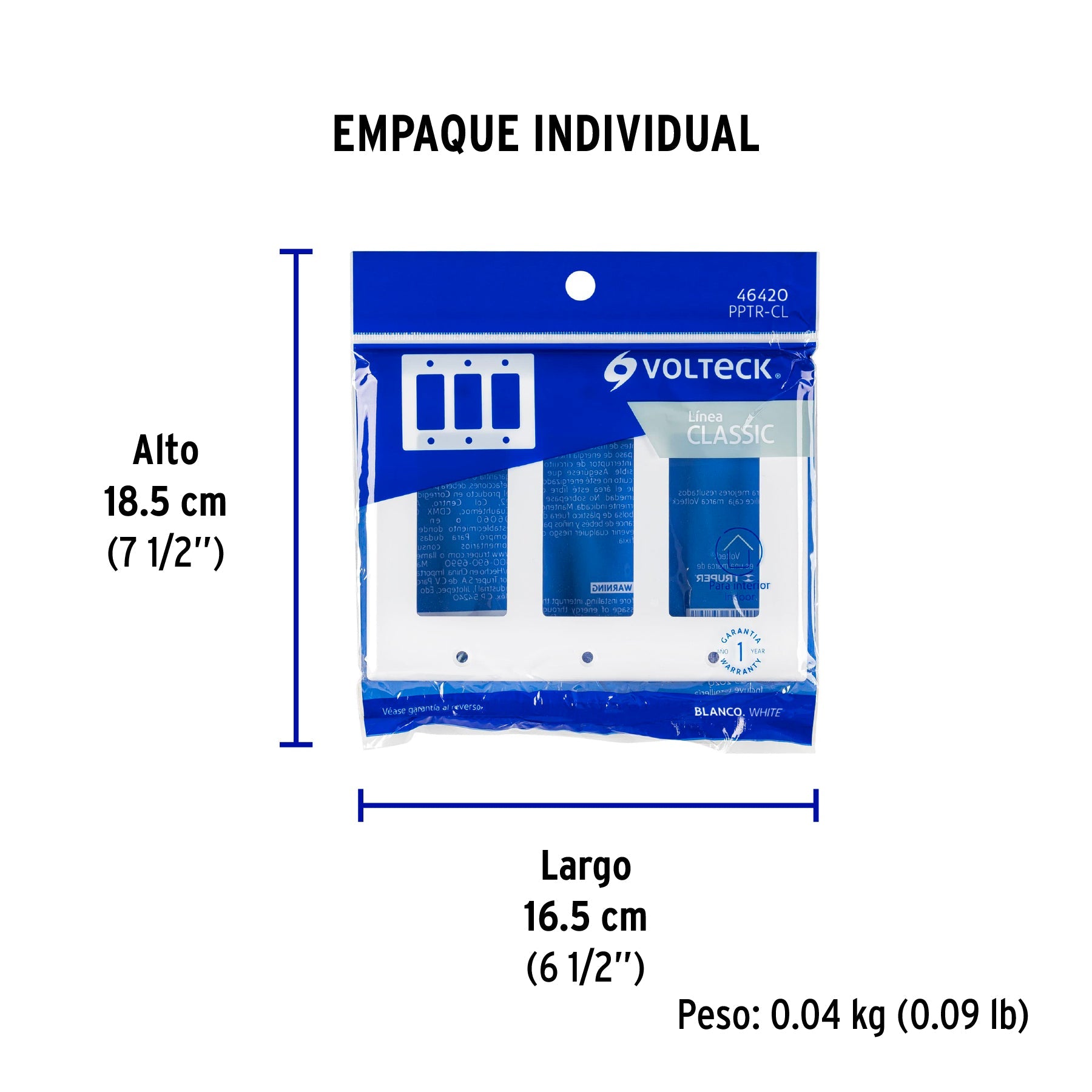 Placa 3 ventanas, de policarbonato, línea Classic, VOLTECK - Empaque