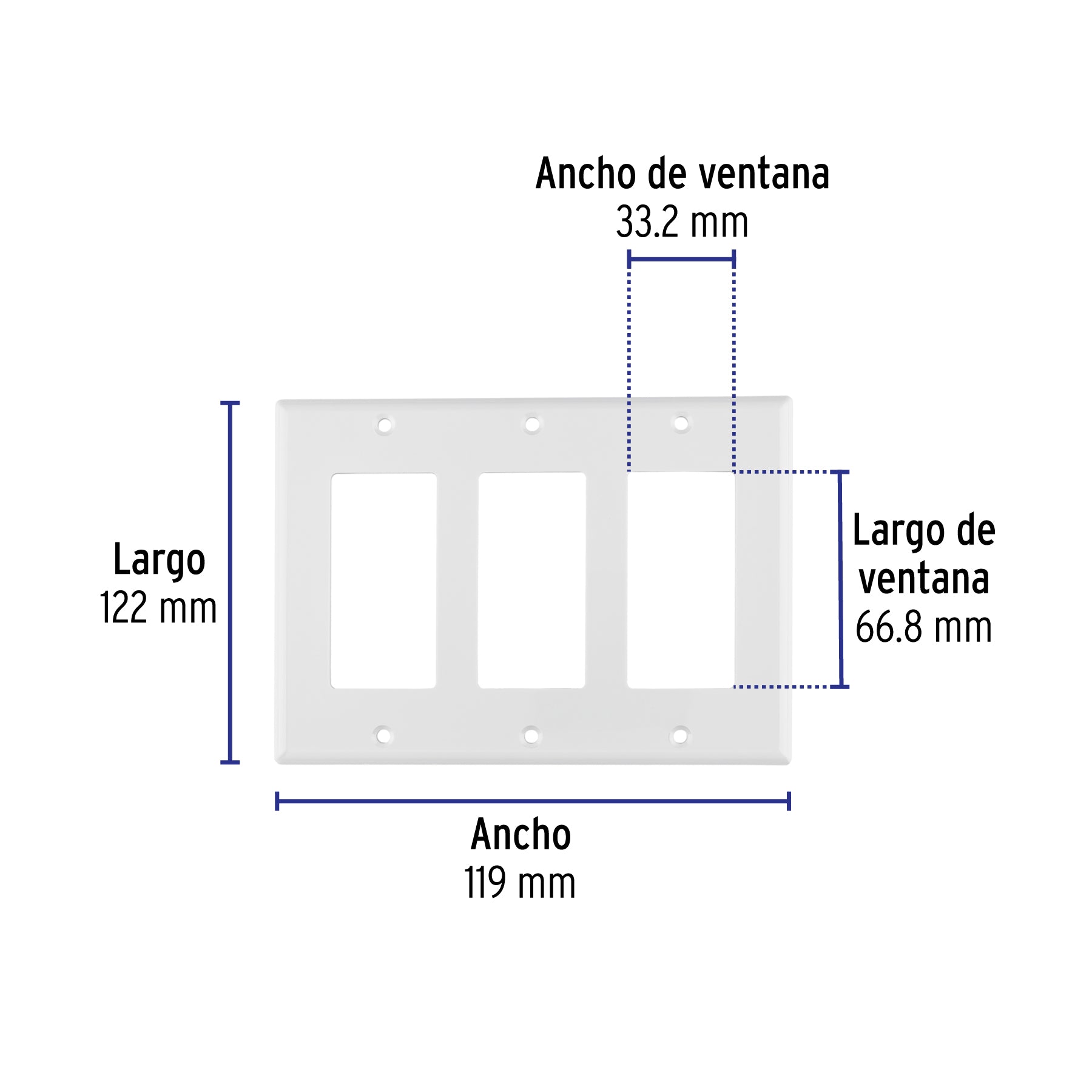 Placa 3 ventanas, de policarbonato, línea Classic, VOLTECK