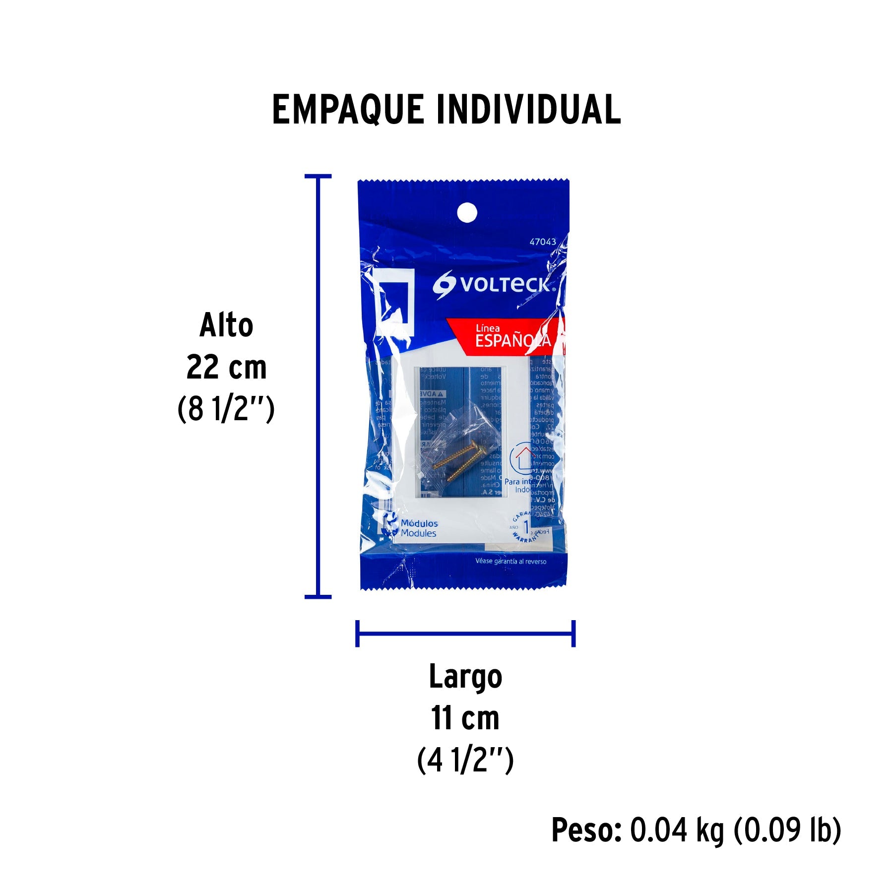 Placa 1 ventana, 3 módulos, línea Española, color blanco - Empaque