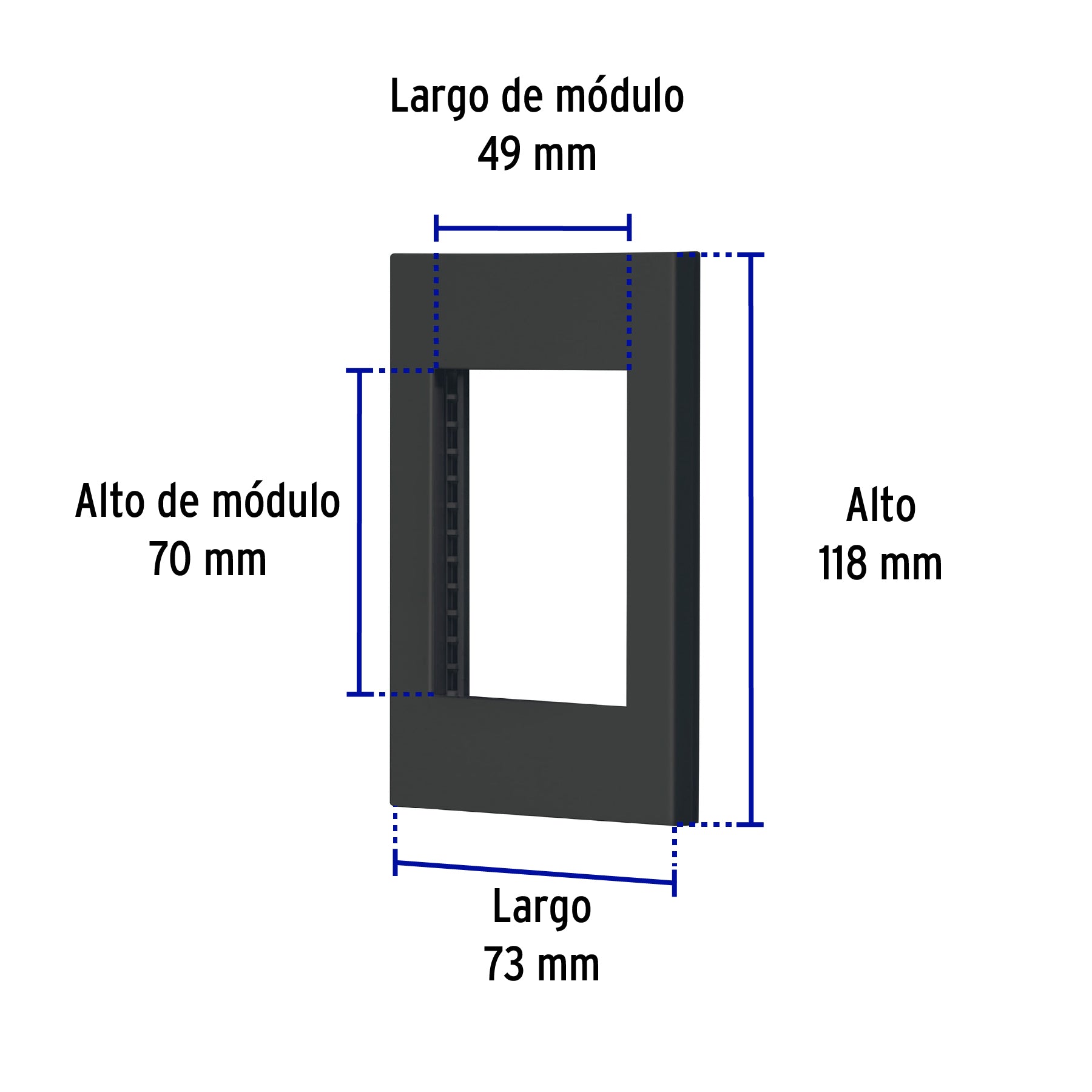 Placa 1 ventana, 3 módulos, línea Española, color negro