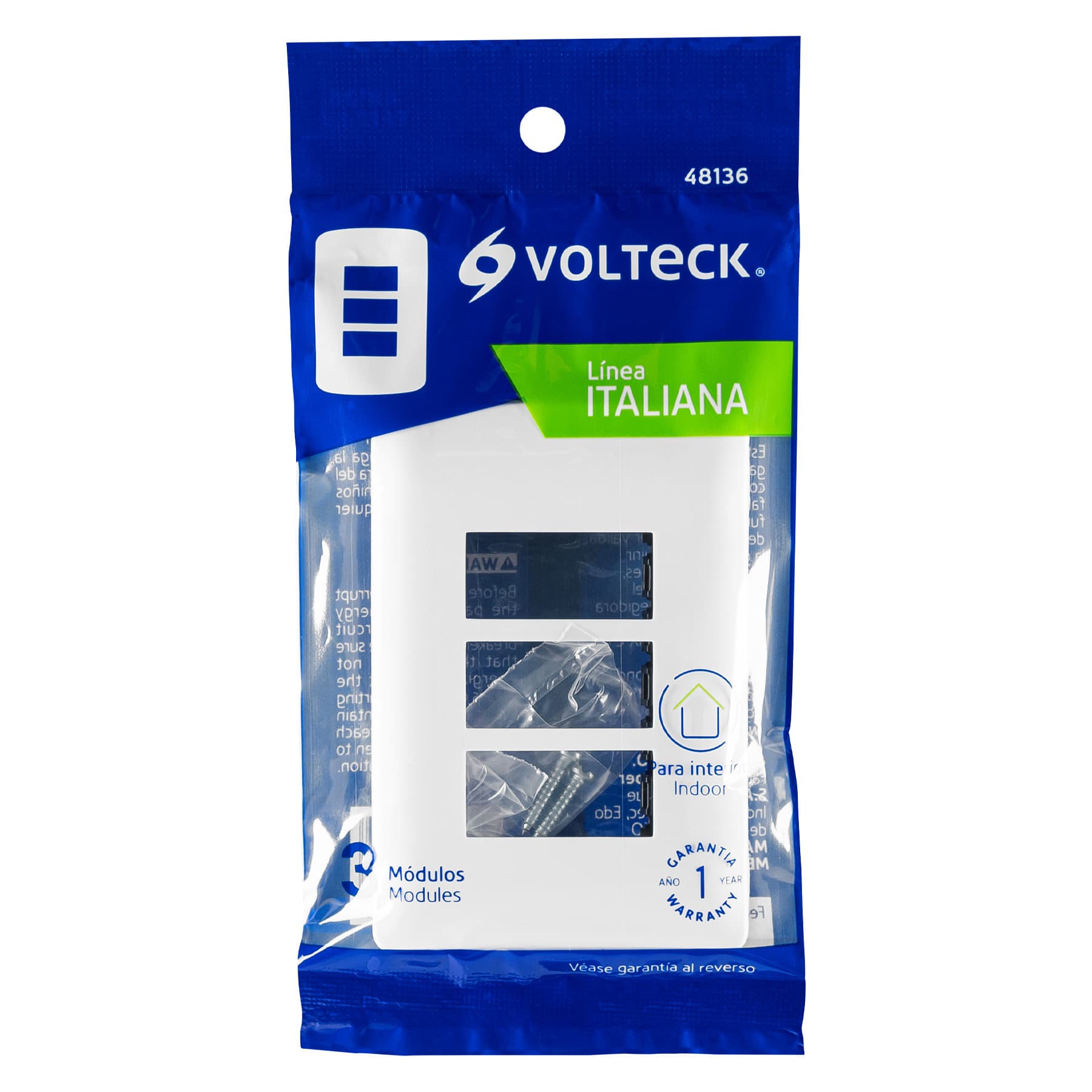 Placa de 3 módulos, blanca, Línea Italiana, VOLTECK