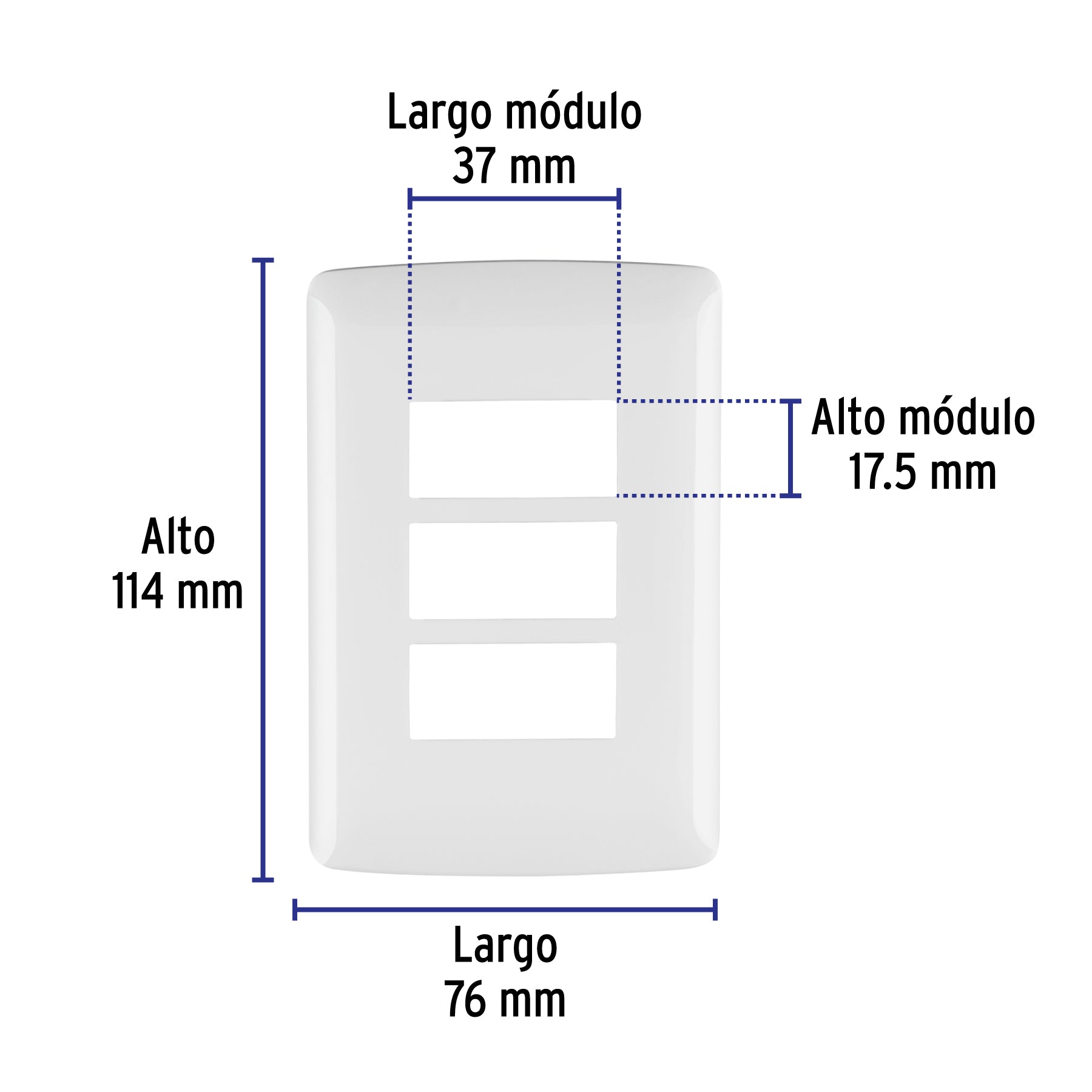 Placa de 3 módulos, blanca, Línea Italiana, VOLTECK