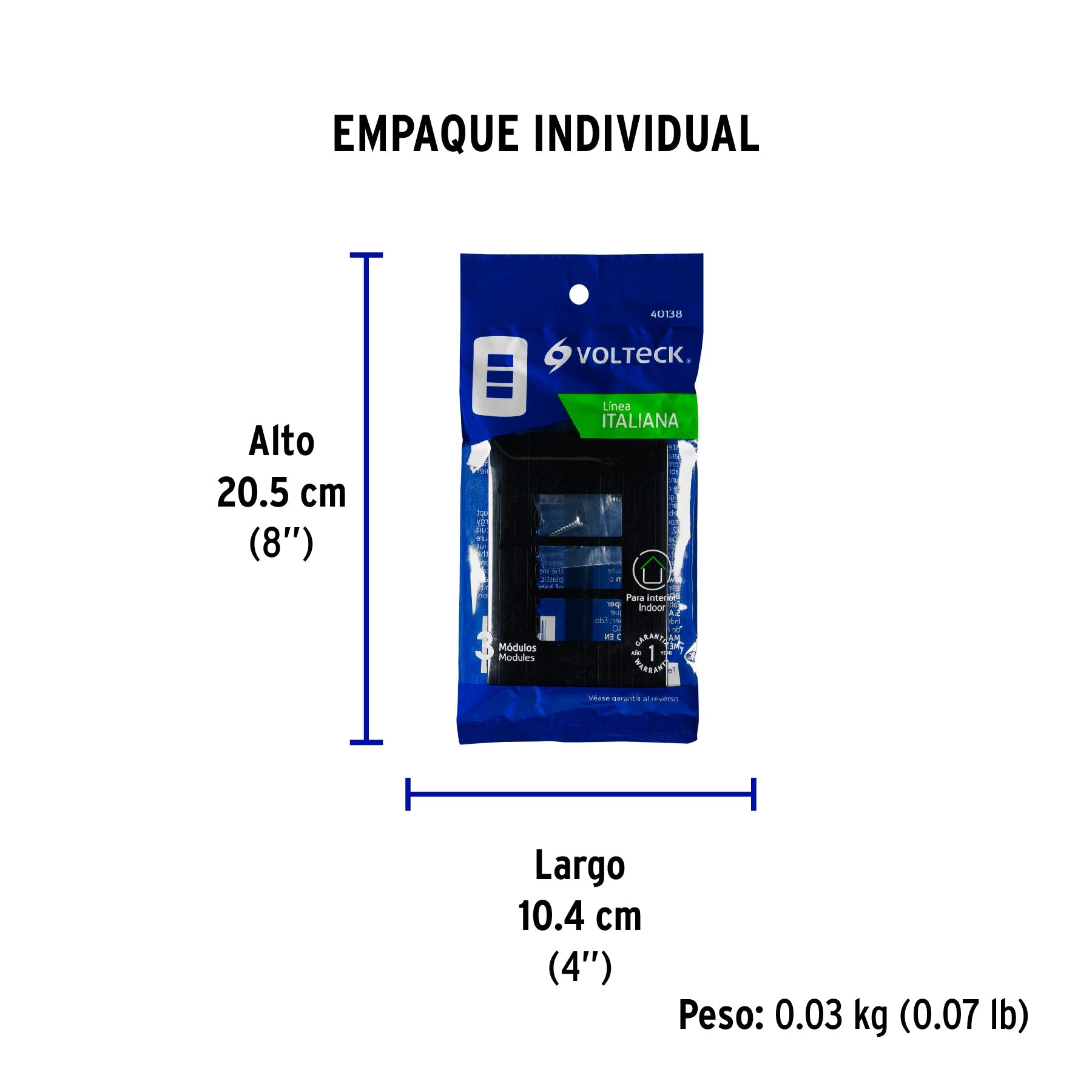 Placa de 3 módulos, negra, Línea Italiana, VOLTECK - Empaque