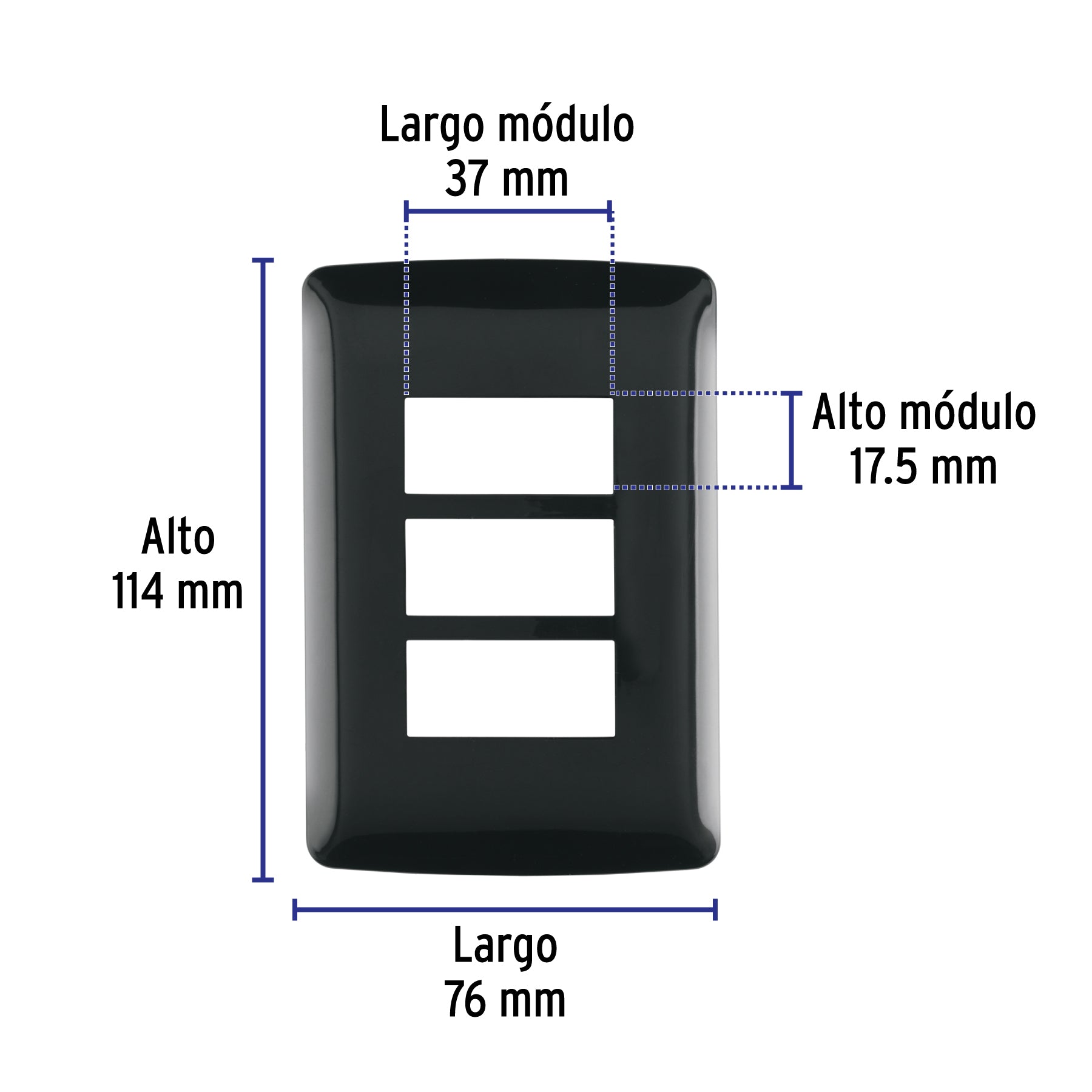 Placa de 3 módulos, negra, Línea Italiana, VOLTECK