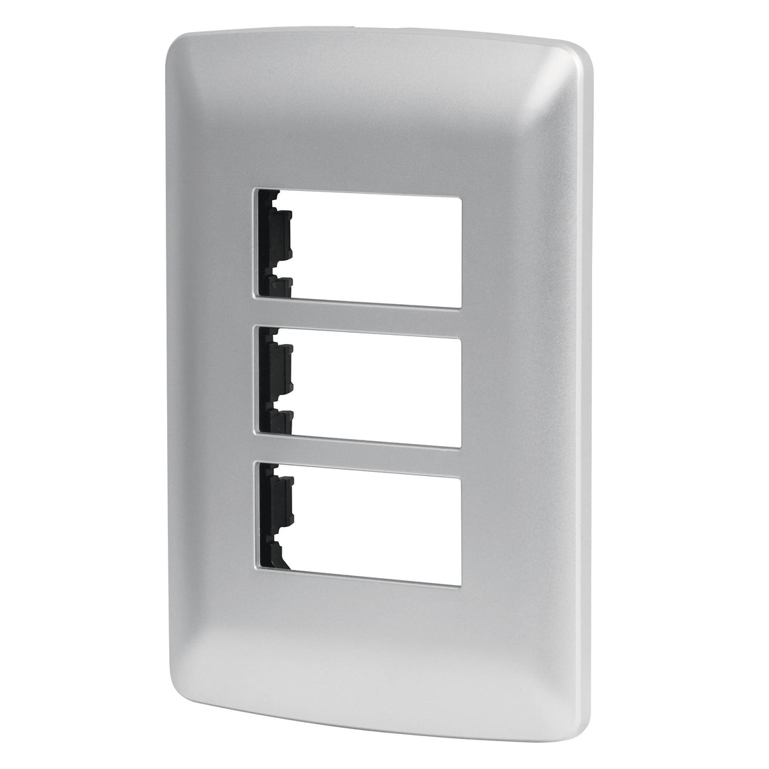 Placa 3 módulos de ABS, línea italiana, color plata, VOLTECK