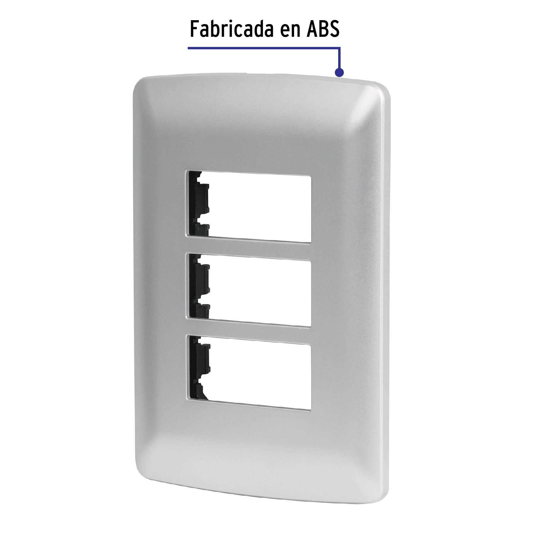 Placa 3 módulos de ABS, línea italiana, color plata, VOLTECK